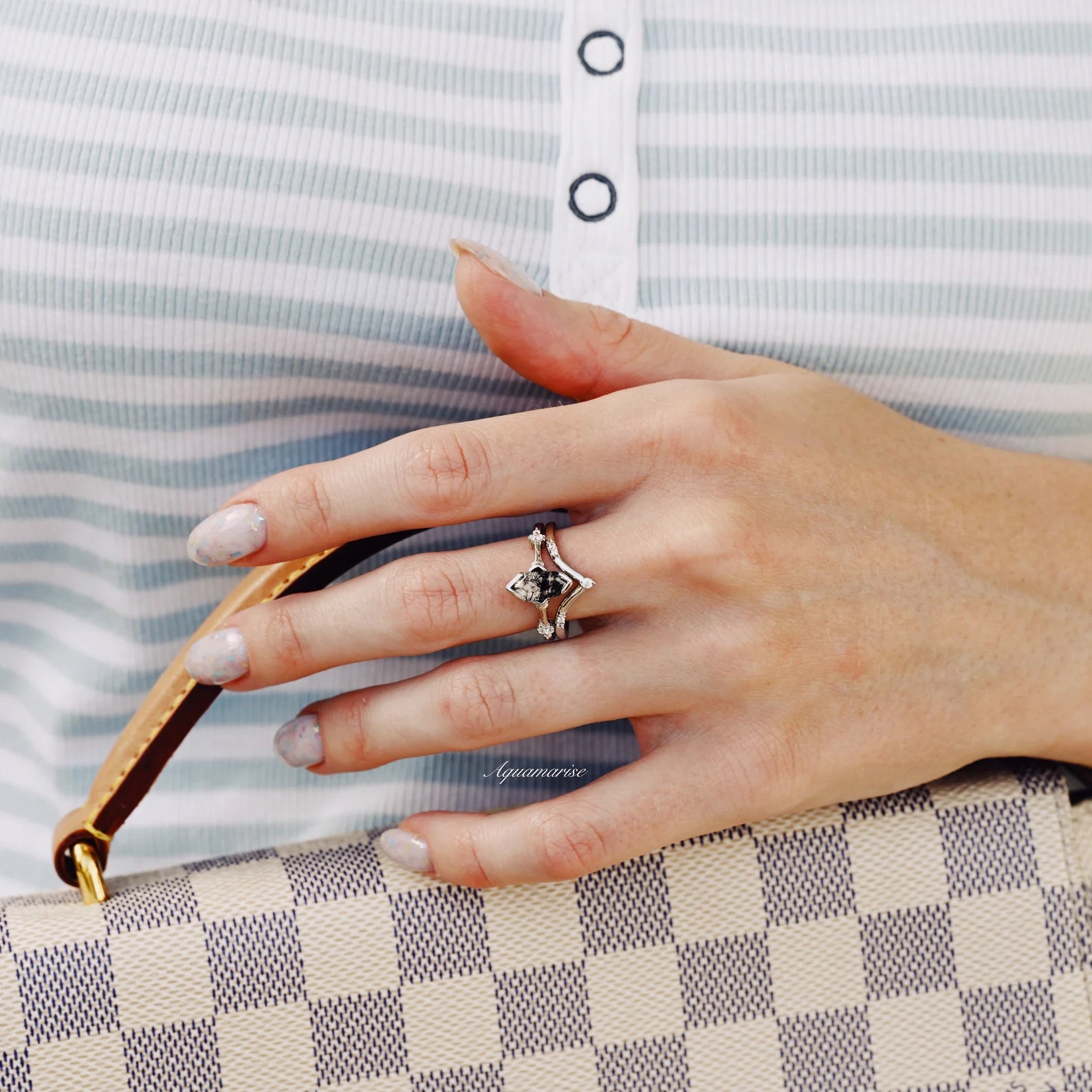 Rutilated Quartz Couples Ring - Matching Wedding Bands for Him & Her - Elegant Titanium or Sterling Silver Promise Rings - Perfect for Anniversaries, Engagements & Romantic Gifts