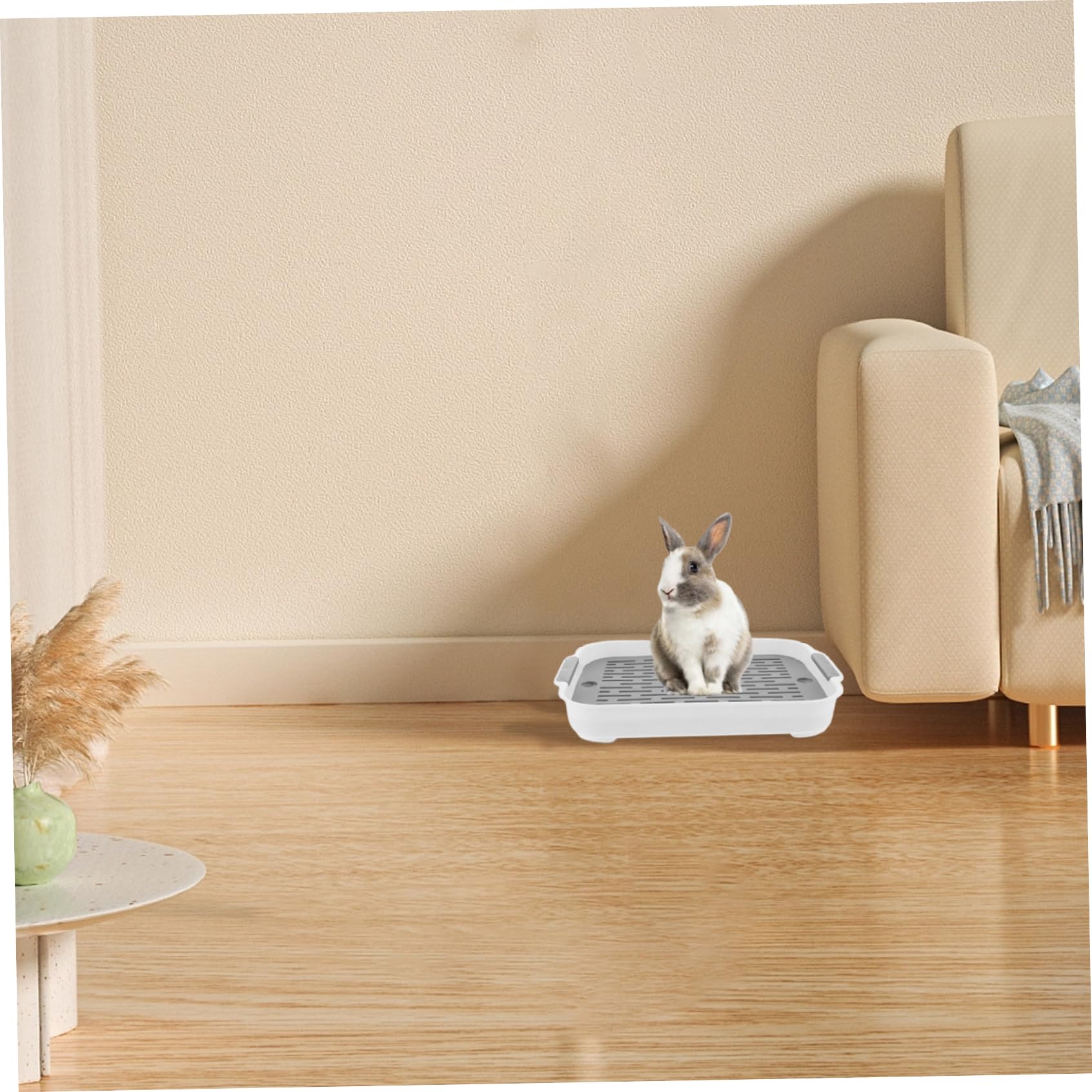 Dual Layer Rabbit Litter Box - Spacious 11x7x2 Inch Small Animal Litter Box with Handle for Bunny, Guinea Pig & More | Easy-Clean PP Plastic Design for Indoor Pet Use