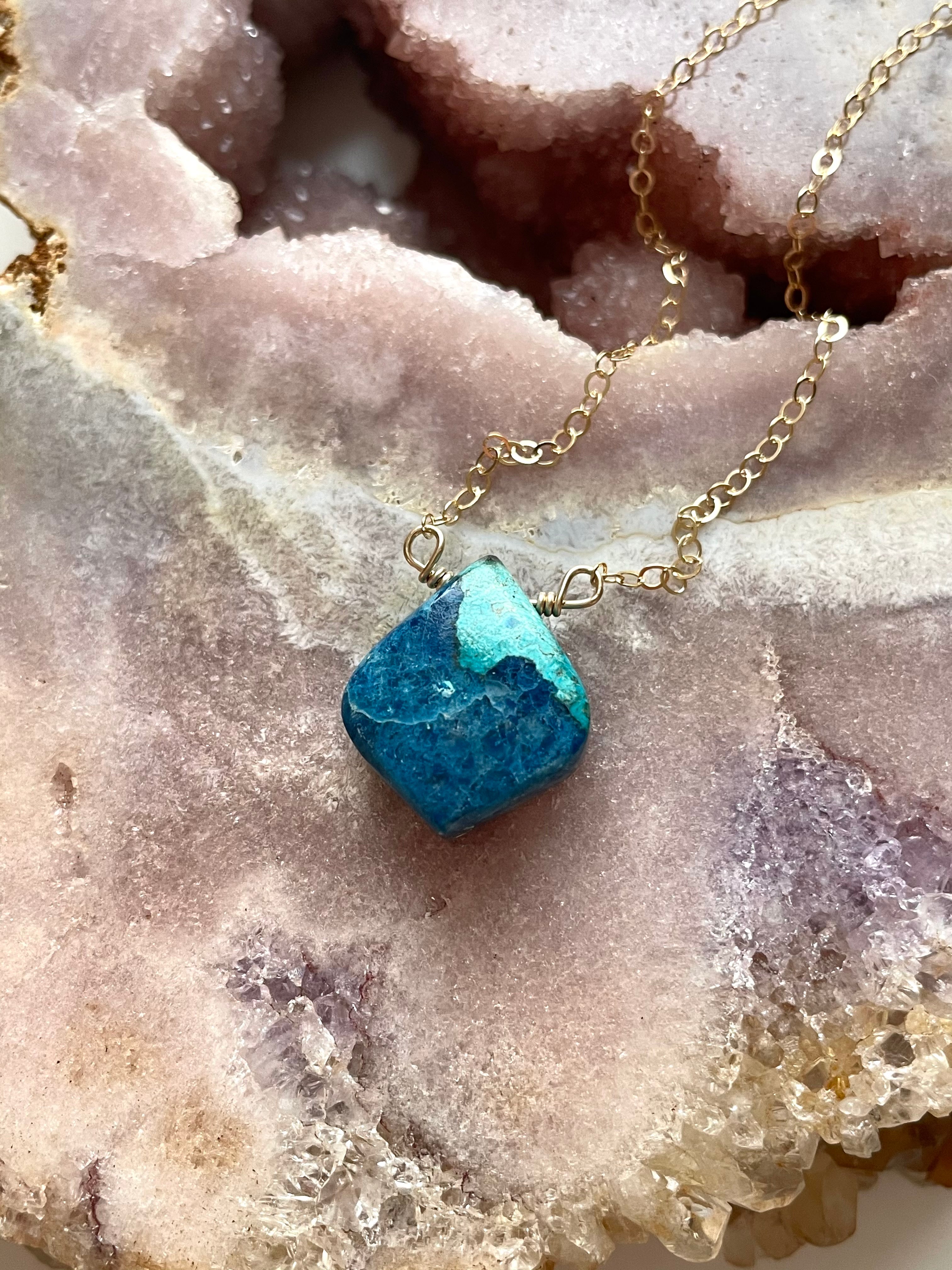 Azurite Chrysocolla Necklace - Natural Stone Jewelry for Throat Chakra Healing | Spiritual Gift for Meditation, Yoga & Energy Balancing