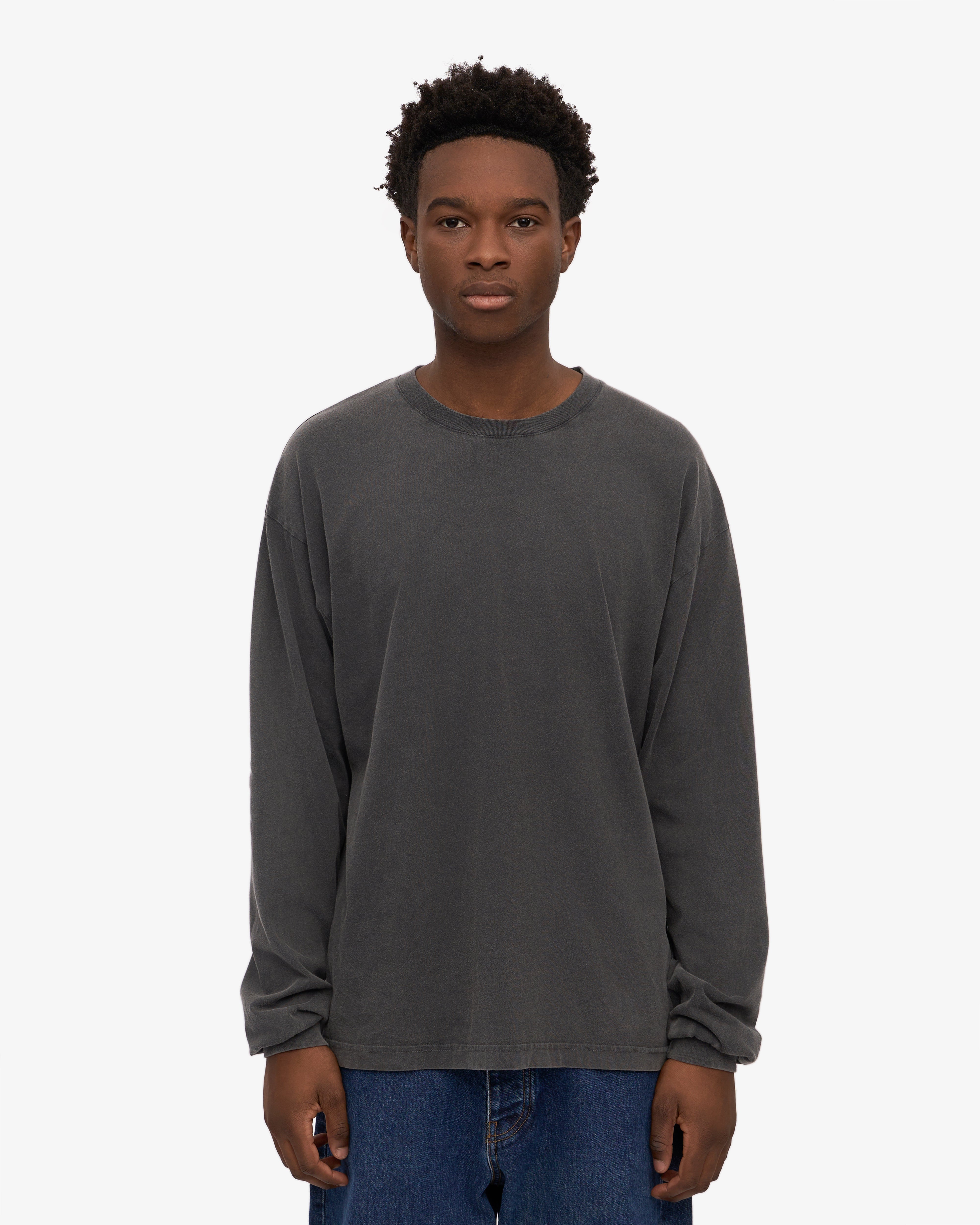 Oversized Organic Long Sleeve T-Shirt for Women - Faded Black - Soft Cotton Comfort Fit - Perfect for Casual Wear, Layering & Street Style