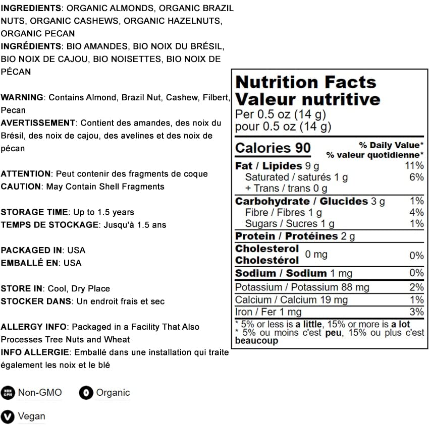 Food to Live Organic Deluxe Unsalted Nuts Mix, 8 Pounds – Premium Blend of Dry Roasted Organic Raw Pecans, Cashews, Hazelnuts, Almonds, and Brazil Nuts | Non-GMO, Oven Roasted, No Oil Added, Kosher, Vegan Certified | Perfect for Snacking, Baking, and Healthy Recipes