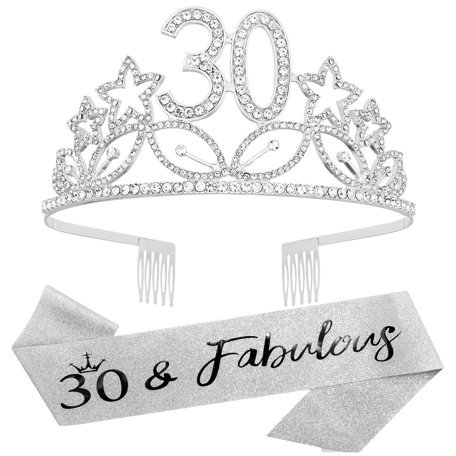 Elegant Silver Birthday Sash & Tiara Set for Women - Perfect for Birthday Parties, Bachelorette Celebrations & Special Occasions