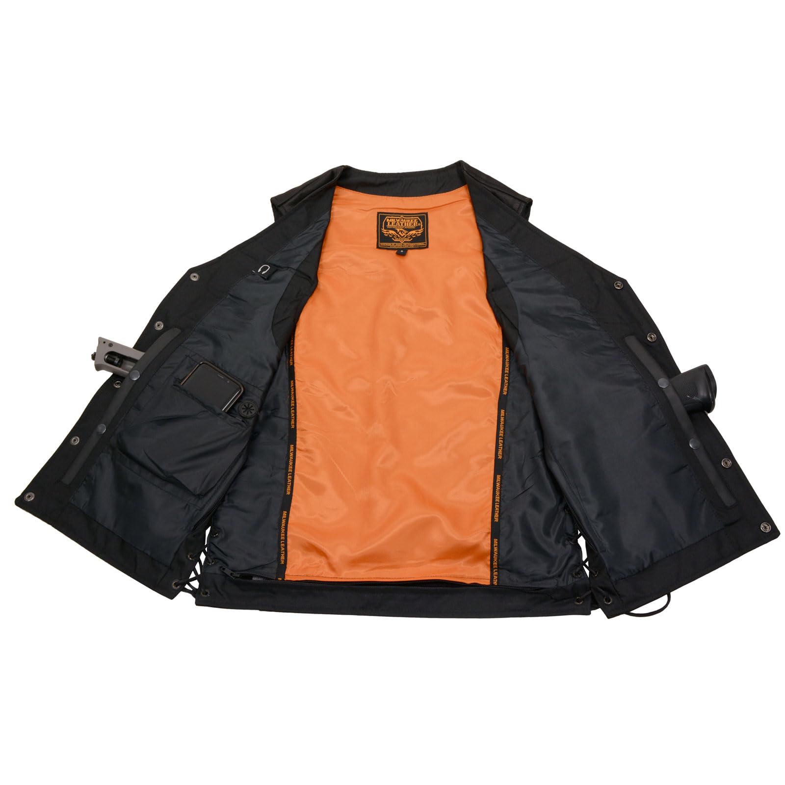 Milwaukee Premium Leather Motorcycle Vest for Men - Classic V-Neck Design, Medium Size | Durable Riding Gear for Bikers & Cruiser Enthusiasts