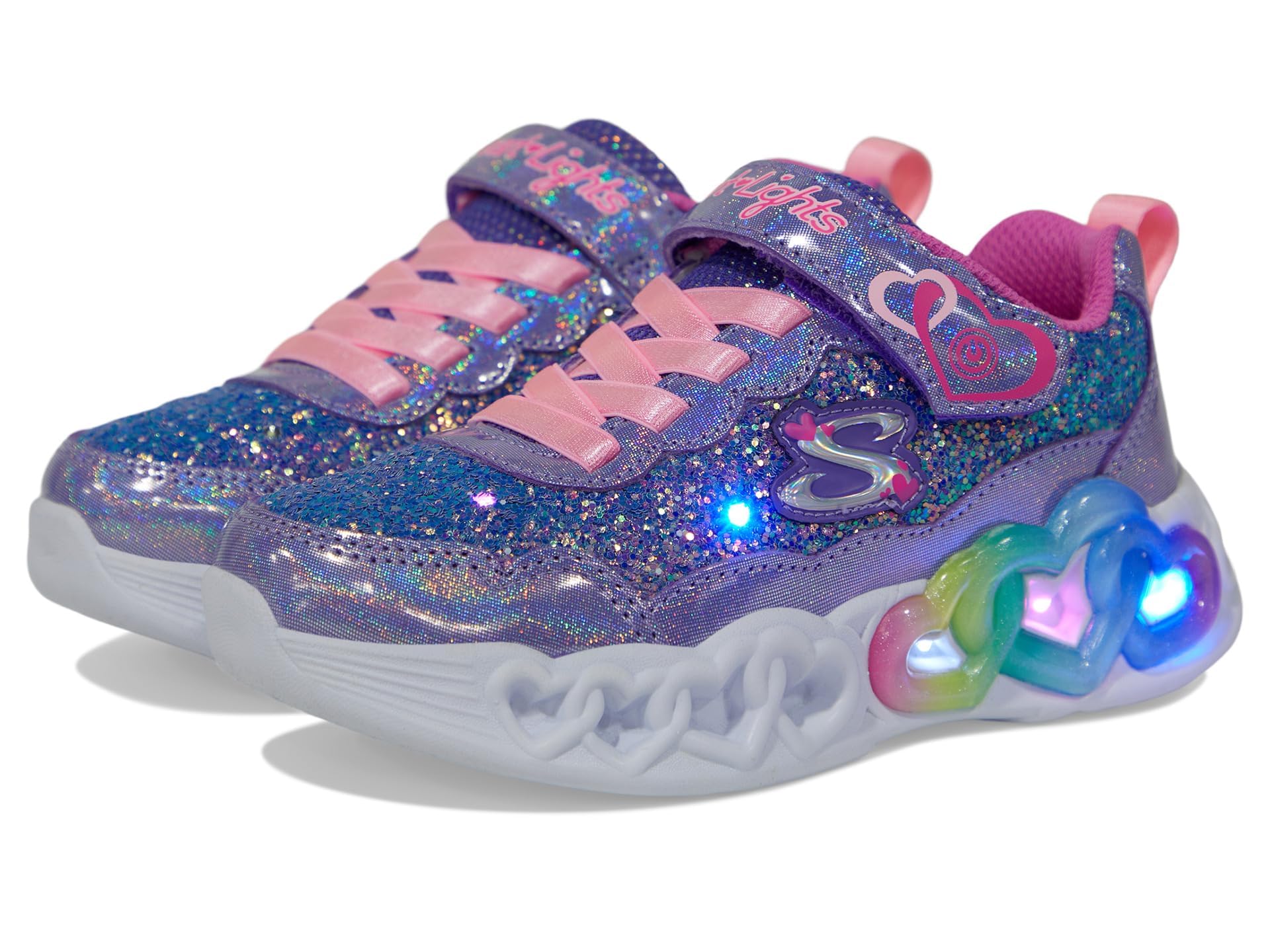 Skechers Girls' Infinite Heart Light-Up Sneakers - Sparkly LED Shoes for Kids, Comfortable Walking & Running Shoes - Perfect for School, Playground & Nighttime Safety
