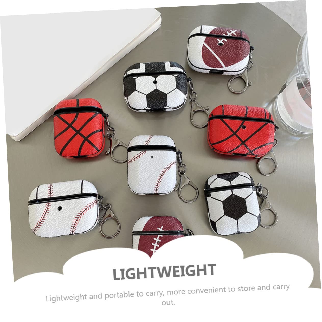 Angoily 4-Pack Genuine Leather Basketball Headphone Protective Covers - Compatible with AirPods Pro 1/2/3, Wireless Earbuds Case Protector for Sports & Workouts