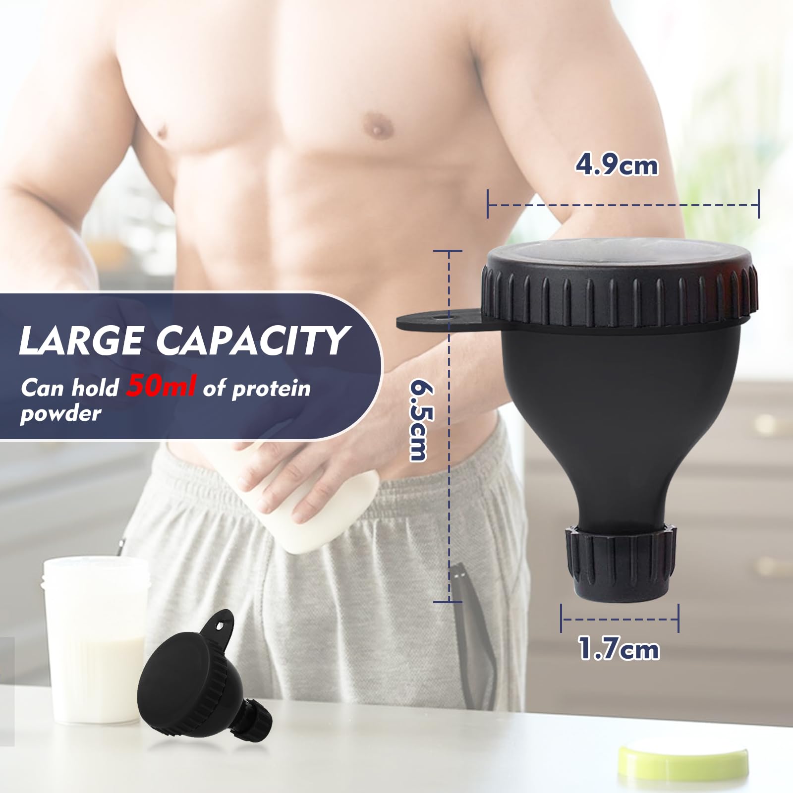 2 Pack Protein Powder Containers with Funnel - 50ml Portable Travel Shaker for Gym, Pre Workout & Supplements - Ideal for Protein Mixes, Smoothies & On-the-Go Nutrition