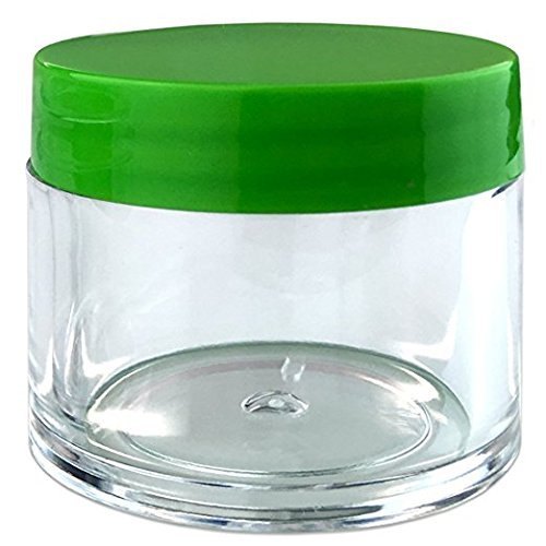 Beauticom 12-Piece 1 oz Clear Acrylic Round Jars with Flat Lids - Cosmetic Containers for Creams, Lotions, Makeup, Ointments | Perfect for DIY Skincare, Travel Samples & Herbal Storage (12 Jars + Lids, Green)