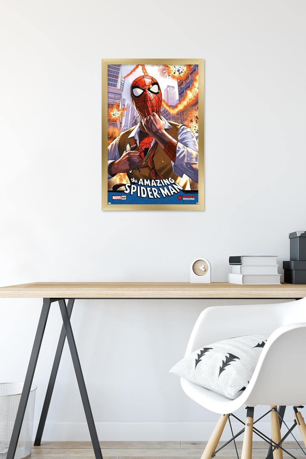 Marvel Comics Spider-Man: Beyond Amazing Quick Change Cover Wall Poster - 22.4x14.7 Inches Gold Framed Version - Perfect for Home Decor, Office & Marvel Fan Gifts