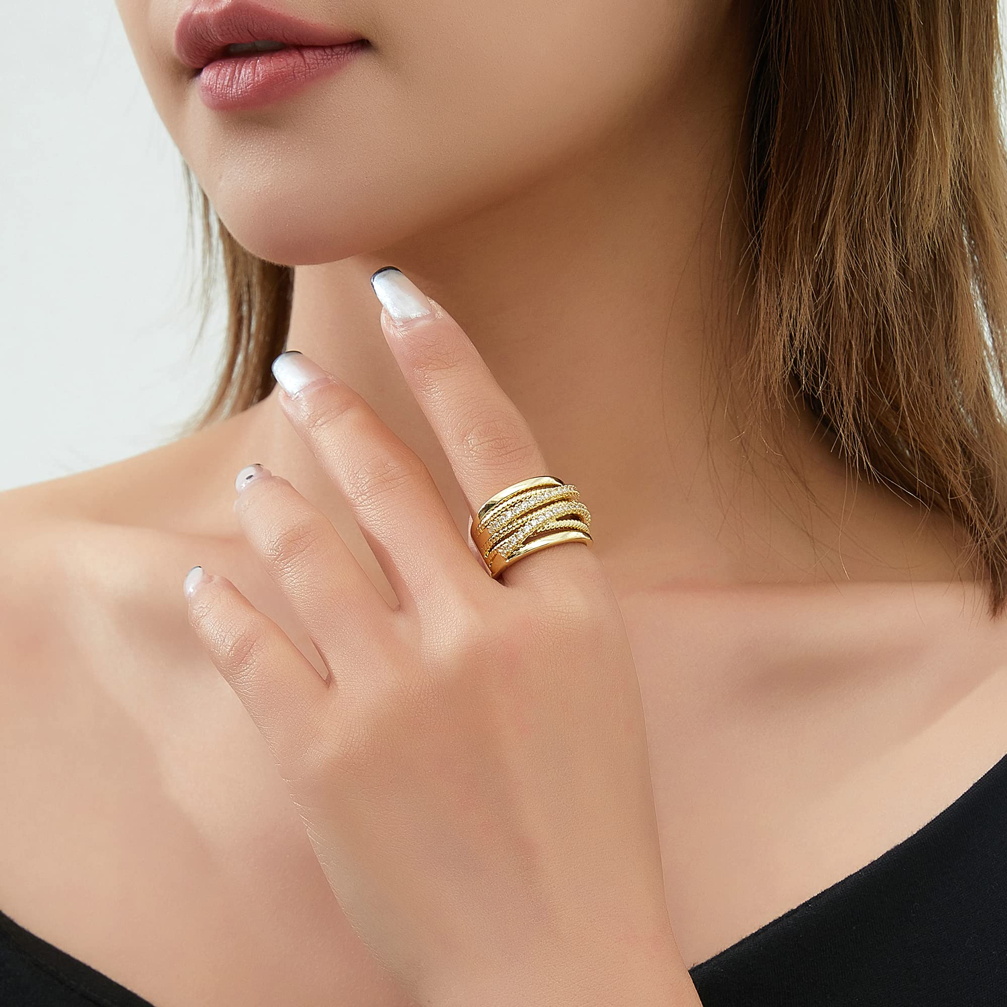 Silver and Gold Cable Rings for Women - 2 Tone Crisscross Intertwined Chunky Cocktail Wide Statement Ring Jewelry - Perfect for Parties, Weddings, and Everyday Fashion Accessories