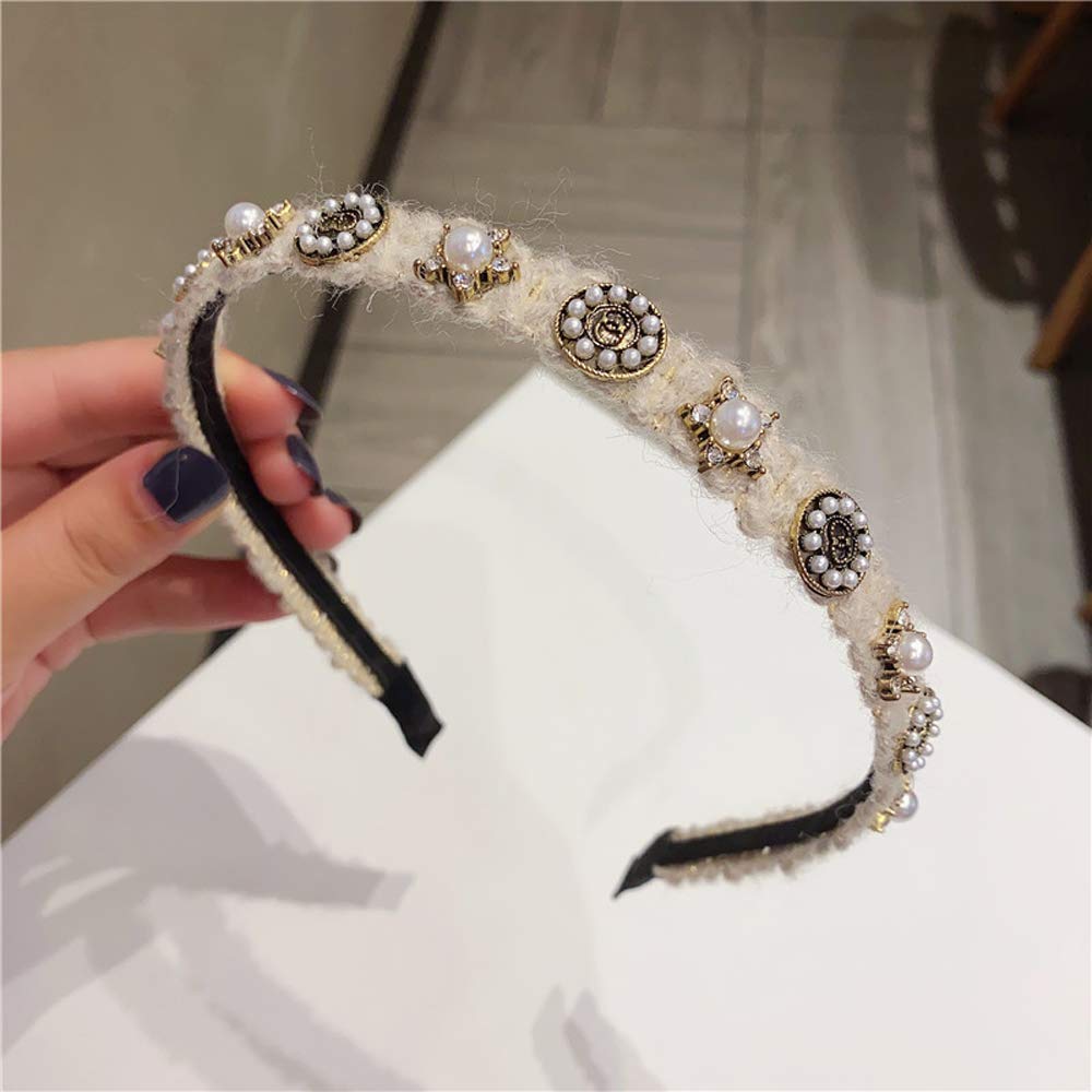 Vintage Baroque Pearl Hoop Hairband with Glass Zircon - Bridal Rhinestone Headpiece, Butterfly Hair Clip for Women (6 Inch) - Perfect for Weddings, Parties & Special Occasions
