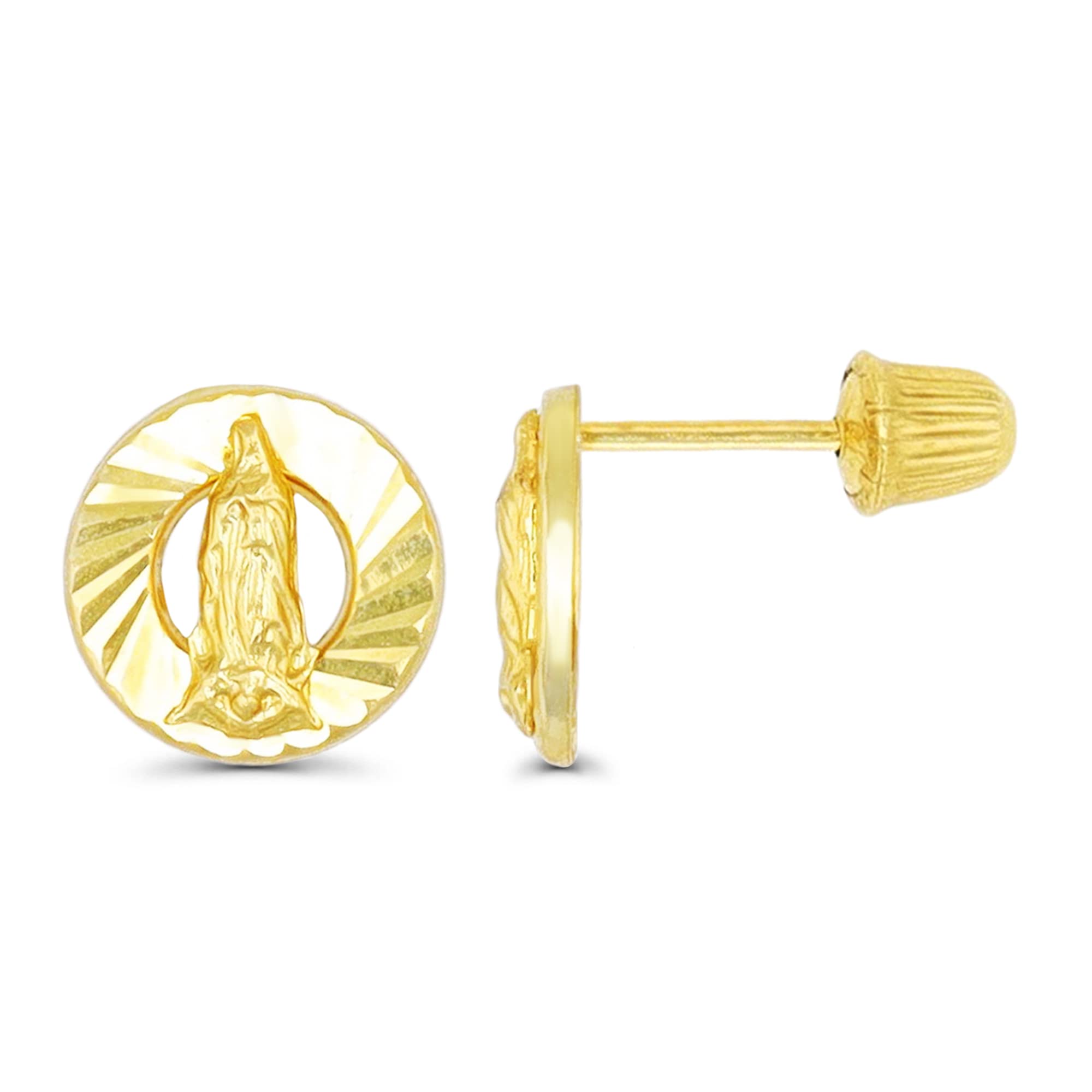 14K Yellow Solid Gold High Polished Diamond Cut Religious Screw Back Stud Earrings for Women | Christian Cross Jewelry | Hypoallergenic Fine Jewelry | Perfect for Church, Weddings & Everyday Wear