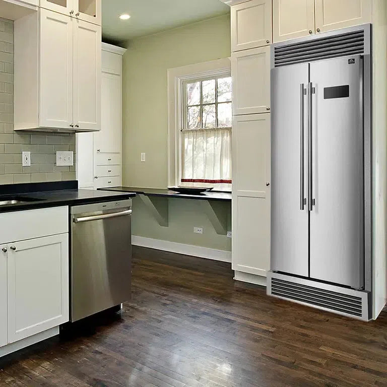 Forno Salerno 33 Inch Stainless Steel Side by Side Refrigerator with Decorative Grill Trim Kit - Energy Efficient, Spacious Fridge Freezer Combo for Modern Kitchen (FFRBI1805 37SG) - Perfect for Homes, Restaurants & Open-Concept Living Spaces