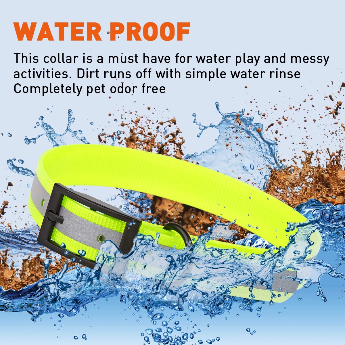 Premium Biothane Reflective Dog Collar - Waterproof, Odor-Proof & Easy Clean - Strong Coated Nylon Webbing with Black Hardware - Adjustable 22