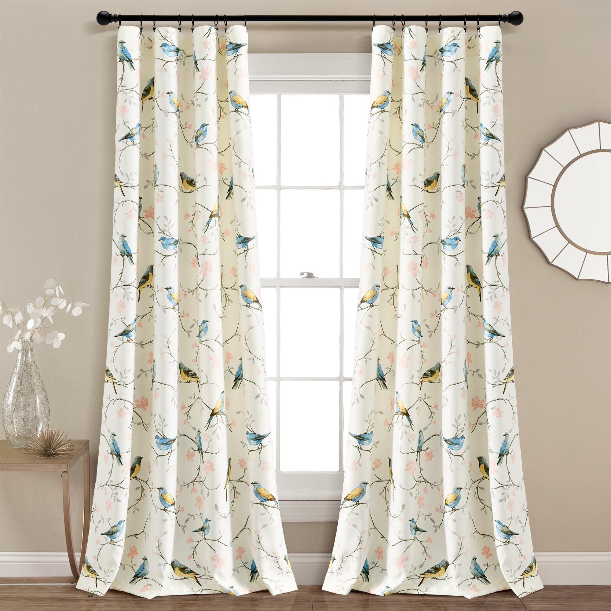Botanical Bird & Flower Light Filtering Curtains - Blackout Window Panels for Living Room & Bedroom - Nature-Inspired Home Decor for Privacy & Sun Protection