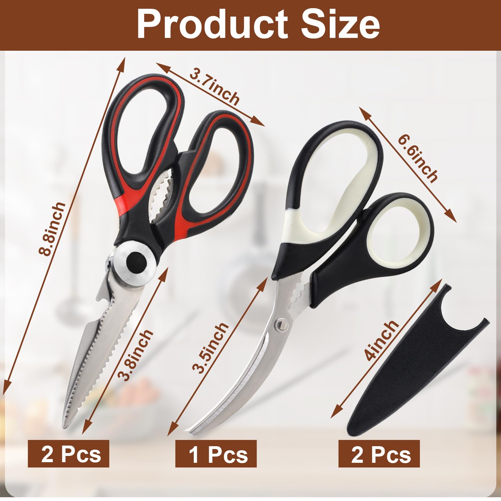 Premium PECULA Kitchen Scissors Set of 3 - Heavy Duty Food Shears for Cutting Meat, Poultry, Fish, Herbs & More - Multipurpose Cooking Scissors for Professional Chefs & Home Kitchen Use