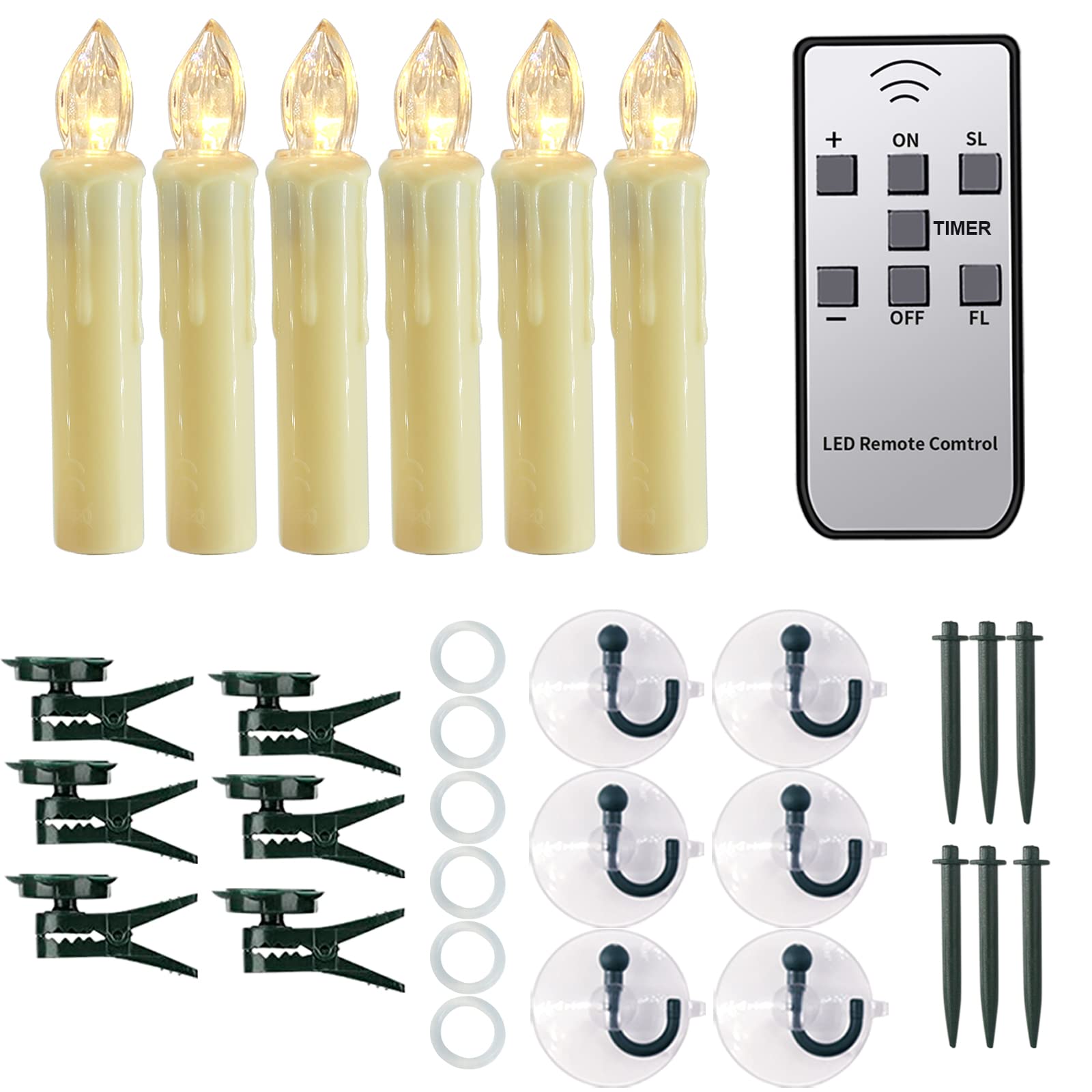 Ymenow 6-Pack LED Flameless Flickering Ivory Taper Candles with Remote - Battery Operated Floating Candles for Christmas Tree, Window, Fireplace & Holiday Decor - Warm White - Perfect for Festive Home Decor, Winter Parties & Cozy Ambiance