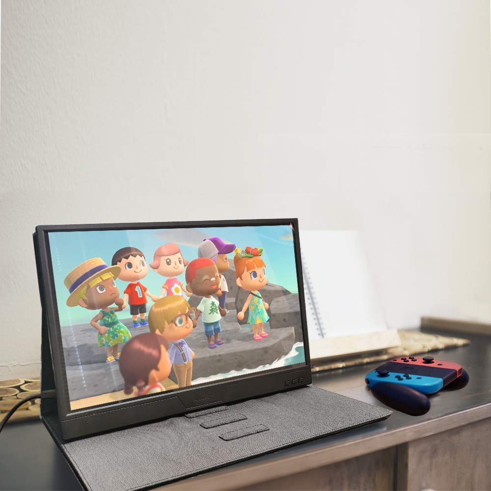 ANGEL POS 15.6’’ Full HD 1080P USB-C & Mini HDMI Portable Gaming Monitor with Built-in Speakers & Smart Cover - Perfect for Laptop Extensions, Console Gaming, and Office Work