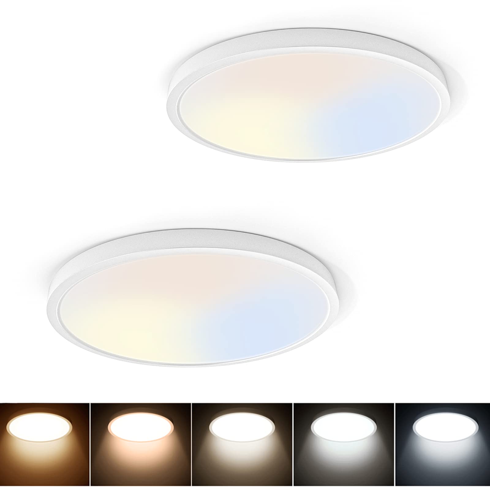 TALOYA 2 Pack 9 Inch LED Flush Mount Ceiling Light - 18W Ultra Thin Round Flat Surface Mount Fixture with 5 CCT Selectable (3000K-6500K) - Perfect for Hallway, Kitchen, Stairwell, Bedroom, Closet & Office Lighting