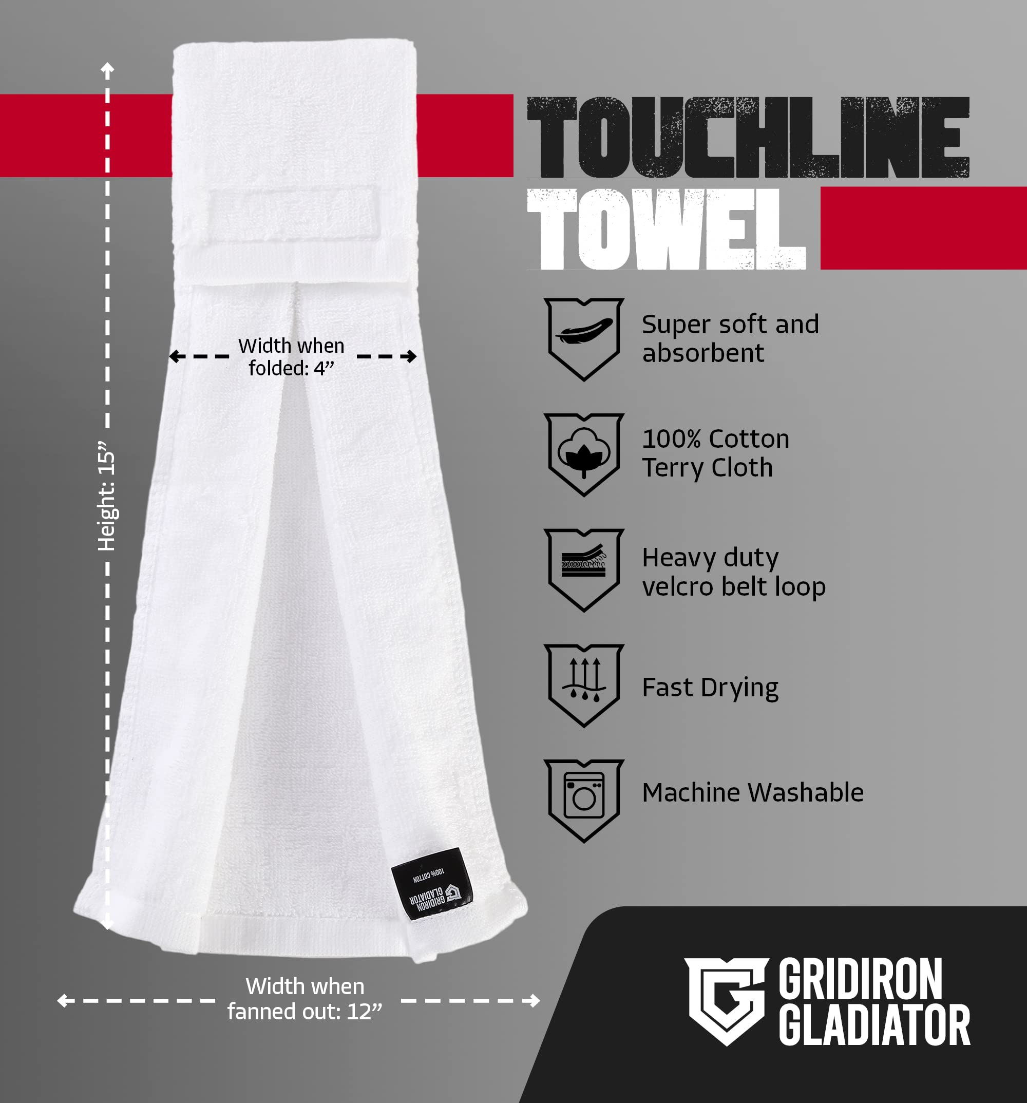 Premium Pure Cotton Football Towel for Youth & Men - Absorbent Sideline QB Towel with Hook & Loop Closure - Perfect for Games, Training & Sports Events