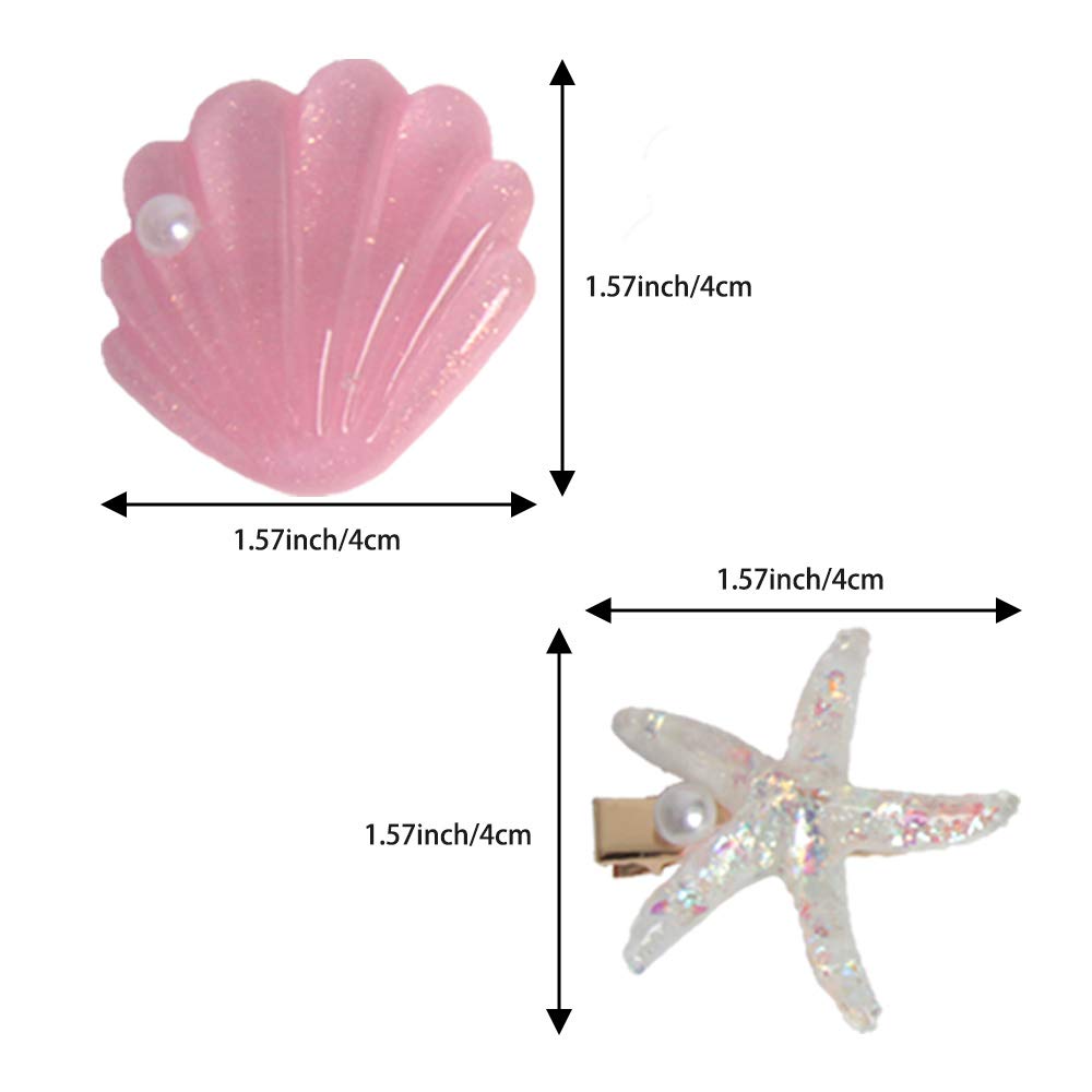 4 Packs Shell Pearl Starfish Hair Clips Set - Fashion Sweet Beach Hair Accessories for Women, Acrylic Resin Alligator Clips with Faux Pearl Inlay - Perfect for Summer Vacations, Beach Weddings & Boho Styling