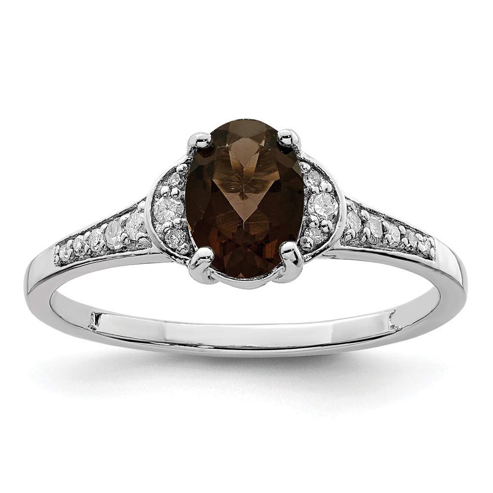 925 Sterling Silver Chocolate Brown Smoky Quartz & Diamond Engagement Ring (0.098 cttw) - Perfect for Proposals, Anniversaries & Romantic Gifts