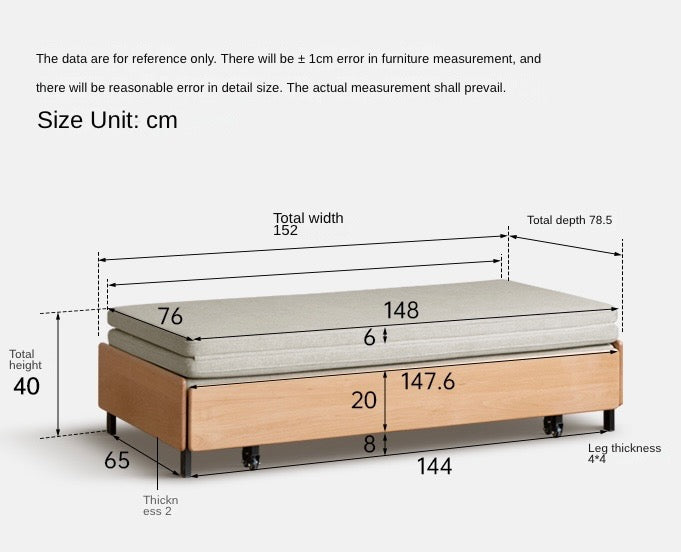 Solid Oak Wood Sofa Bed - Foldable Pull-Out Convertible Sleeper for Living Room, Guest Room & Small Spaces | Comfortable Sitting & Sleeping Solution for Apartments & Homes