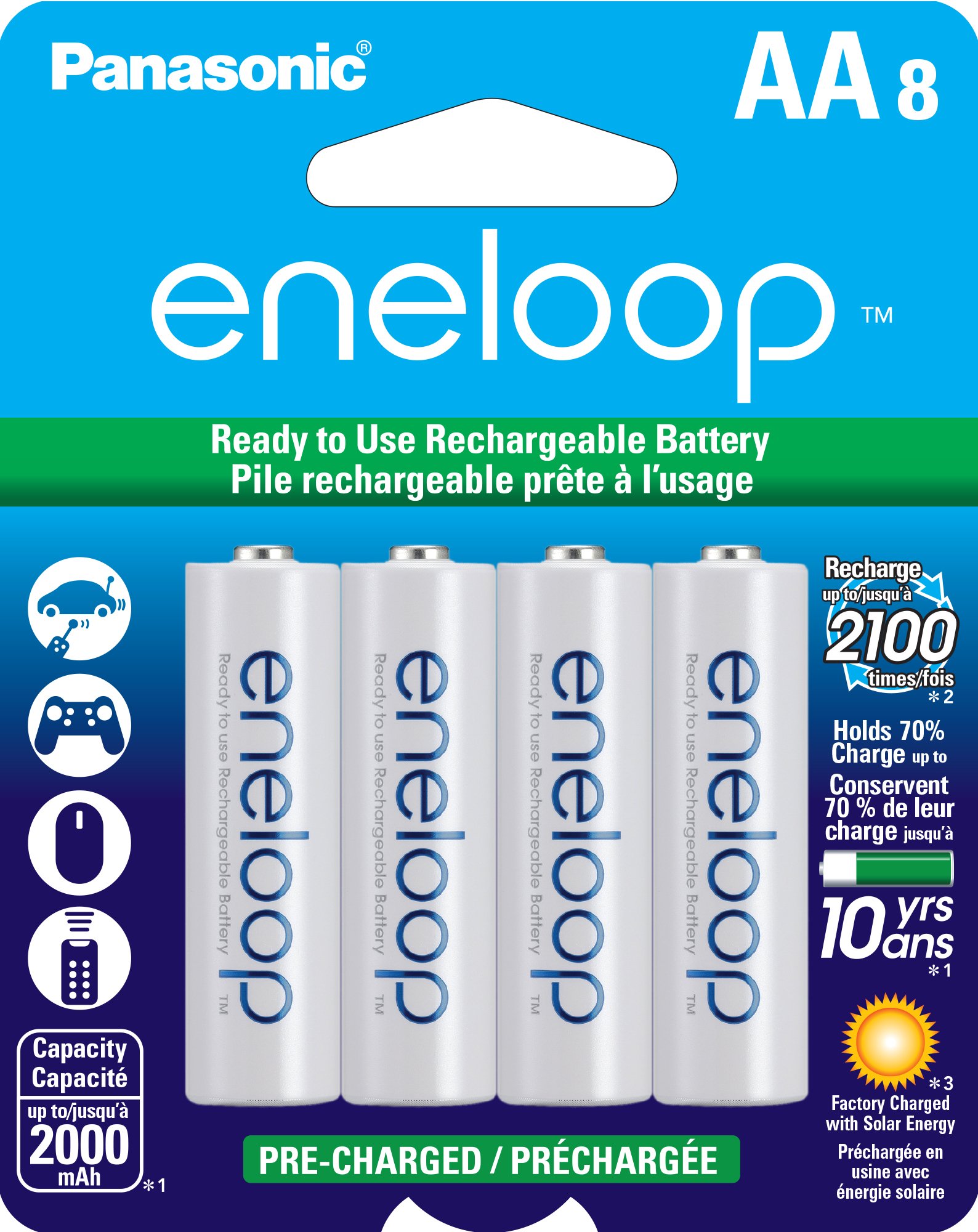 Panasonic eneloop Pro Battery Charger Kit with 8 AA High-Capacity Rechargeable Batteries - Perfect for Cameras, Flashlights, and Wireless Devices
