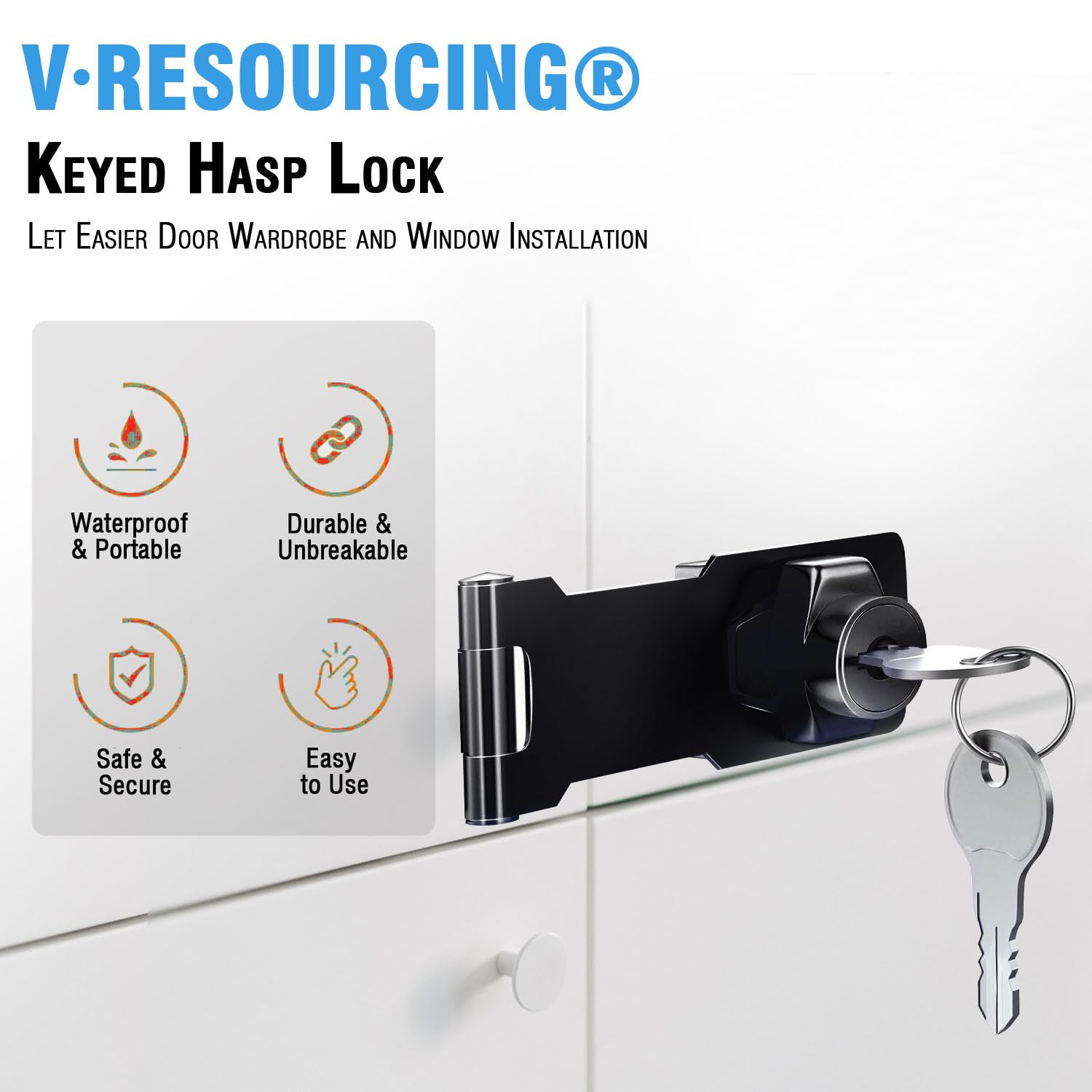 2-Pack Keyed Hasp Locks with Keys - 3 Inch Black Twist Knob Locking Hasp for Small Doors, Drawers, Cabinets, Toolboxes & Storage Boxes - Secure Your Home, Office, Garage & Shed