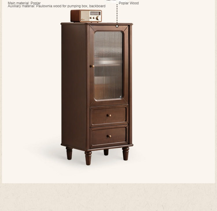 Vintage Poplar Solid Wood Side Cabinet - American Retro Style Nightstand for Bedroom, Living Room & Office Storage