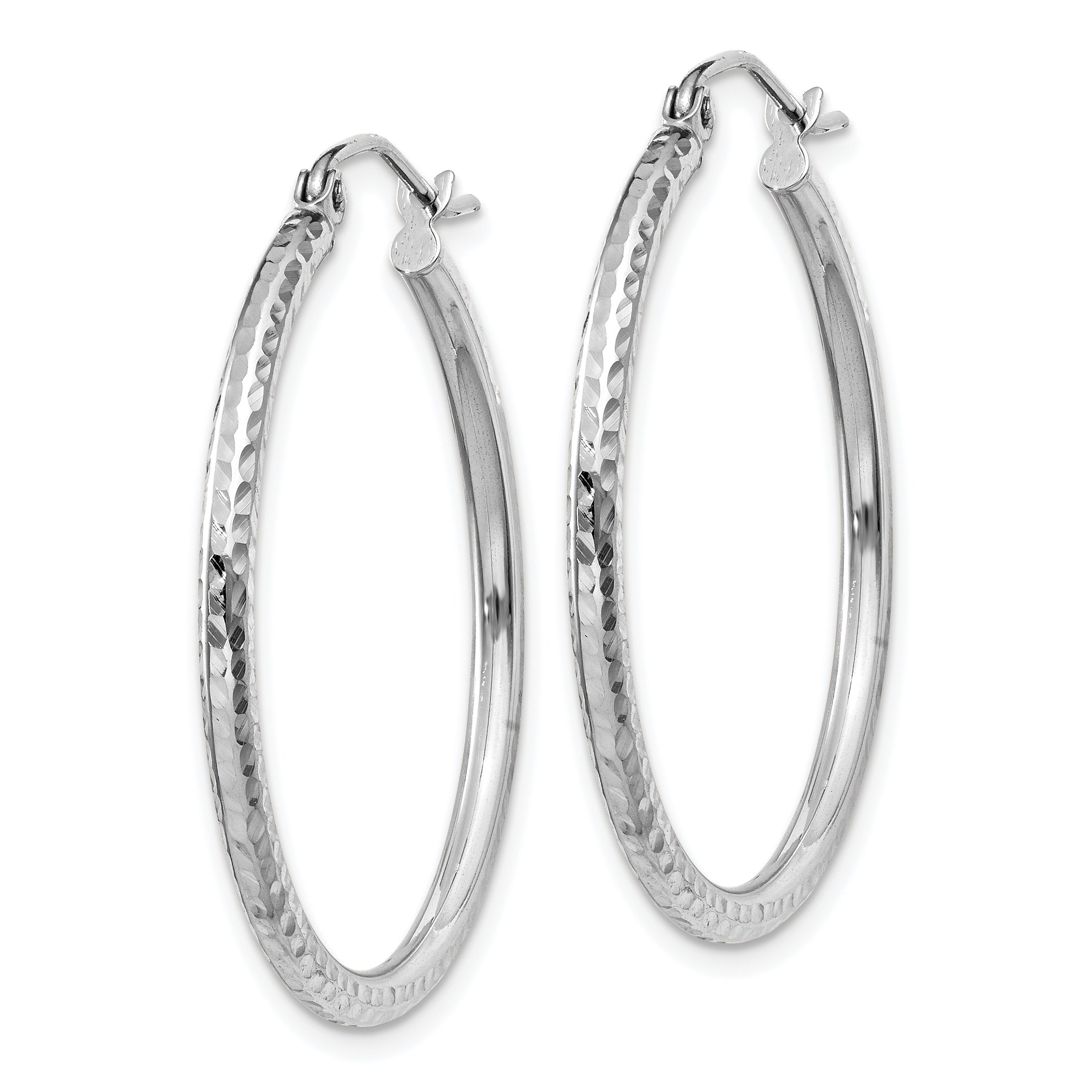 14K Solid White Gold 2mm Round Tube Medium Hoop Earrings for Women - Classic Everyday Jewelry for Work, Date Night & Special Occasions