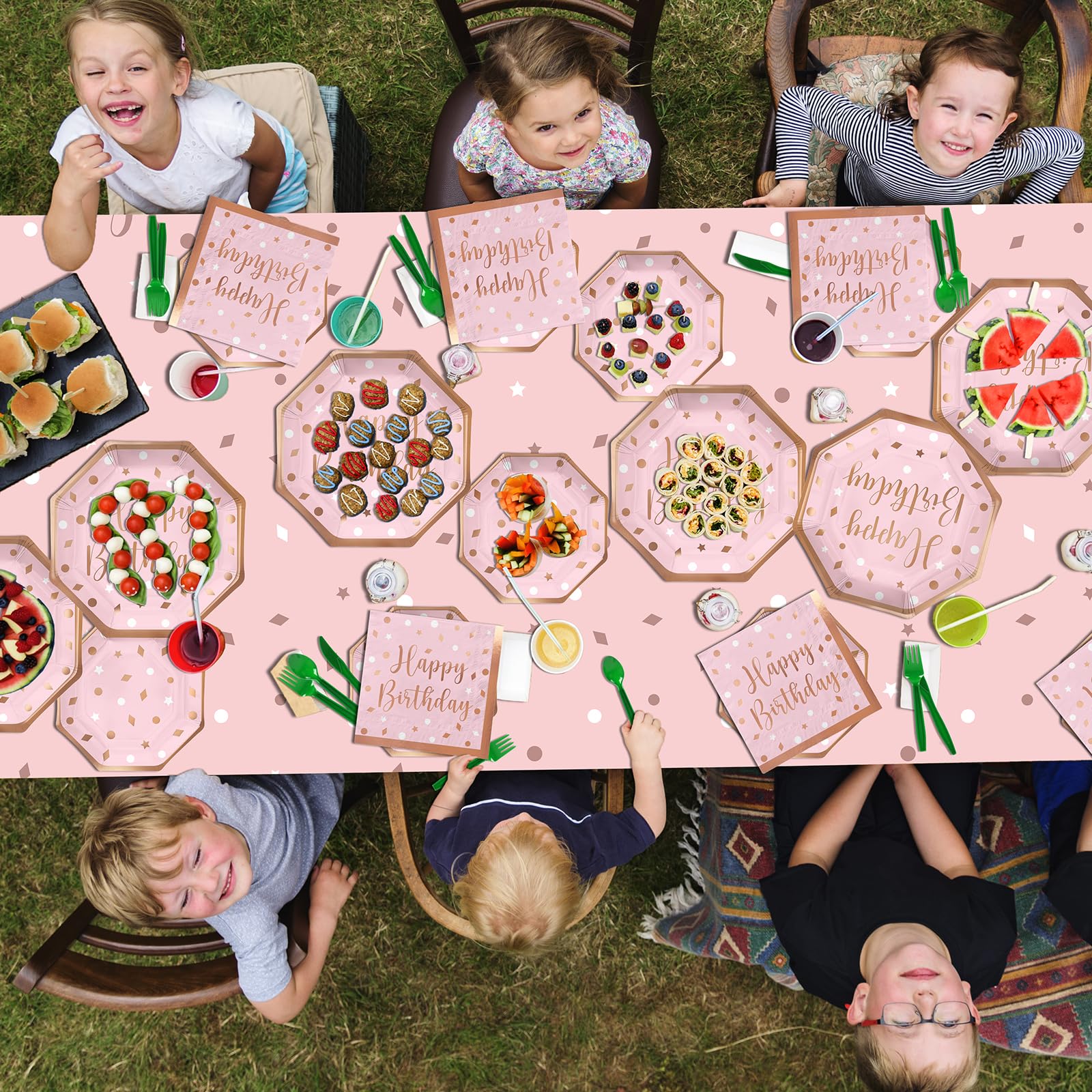 Gatherfun Rose Gold Birthday Party Supplies Set - 16-Pack Disposable Paper Plates, Napkins & Cups for Women's Celebration - Elegant Tableware for Bridal Showers, Baby Showers & Birthday Parties