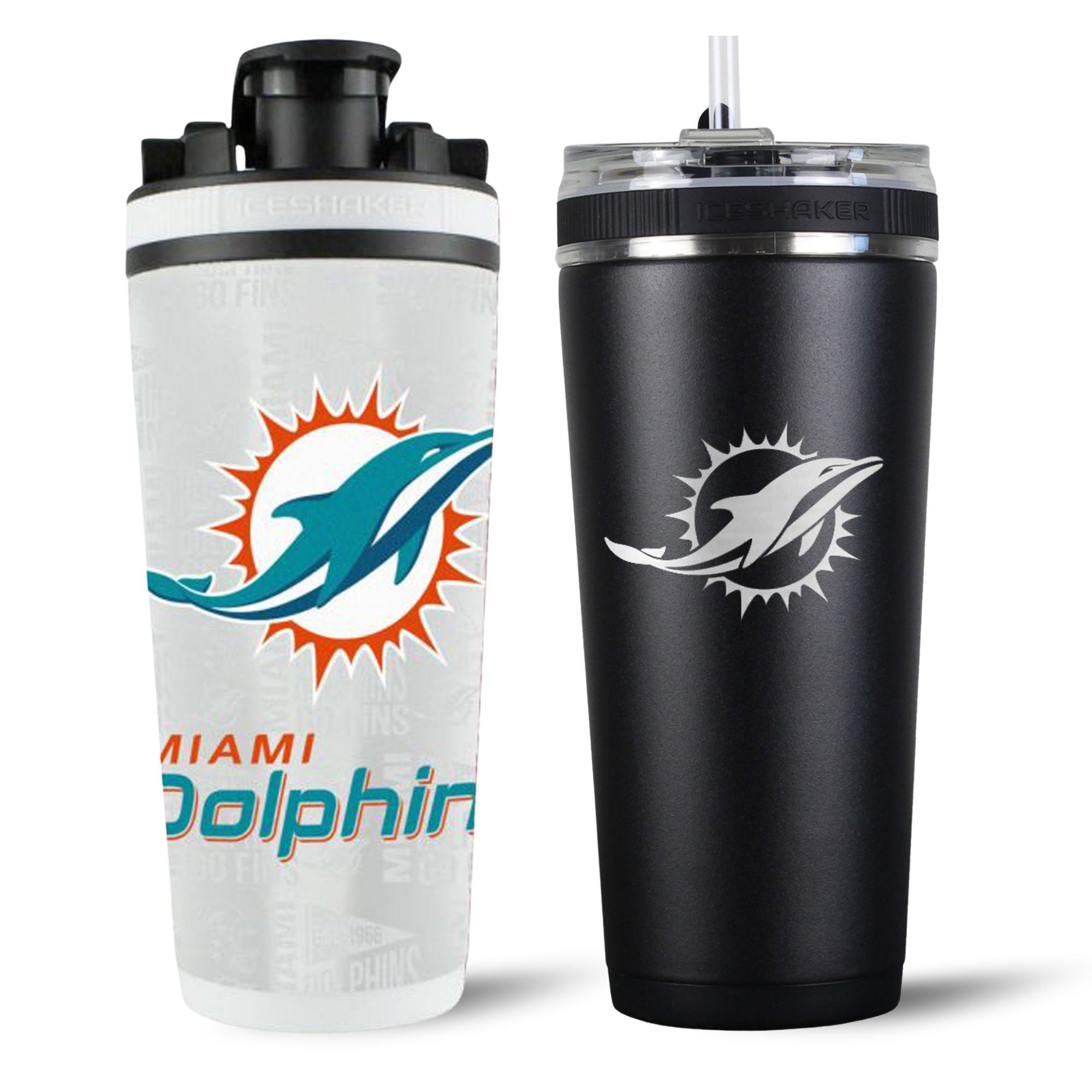 Miami Dolphins 4D Shaker & Flex Bottle Bundle - NFL Team Water Bottle Set for Gym, Sports & Outdoor Activities