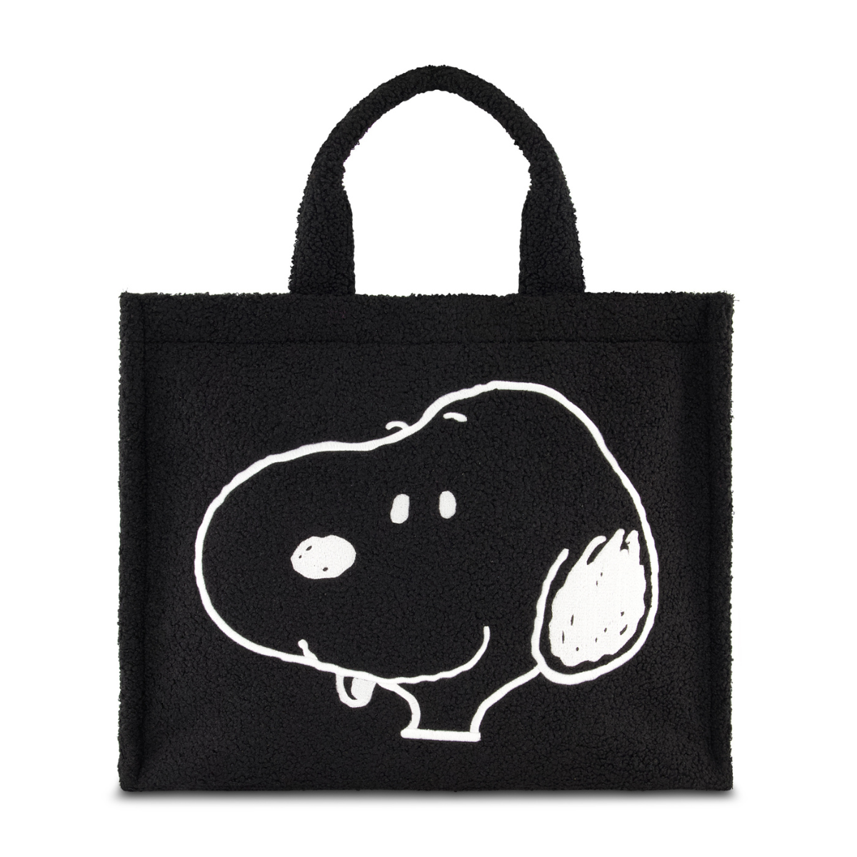 Snoopy Black Tote Bag with Trolley Strap - Peanuts Cartoon Character Large Shopping Bag for Women, Travel, Grocery & Work Commute