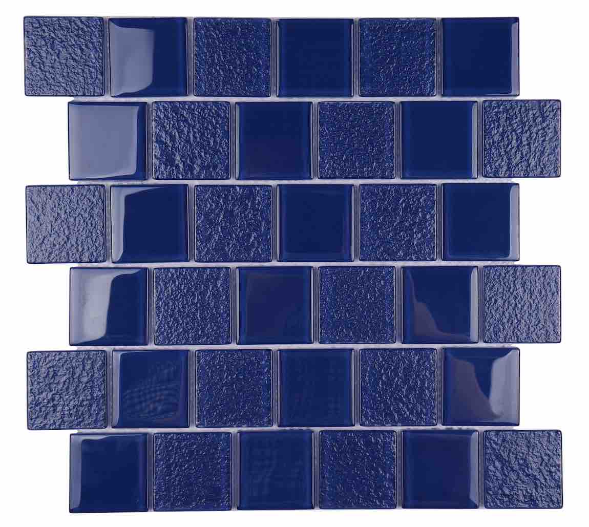 Blue Glass Mosaic Tile 2x2 Inch - Staggered Pattern for Kitchen Backsplash, Bathroom Wall, and Pool Decor