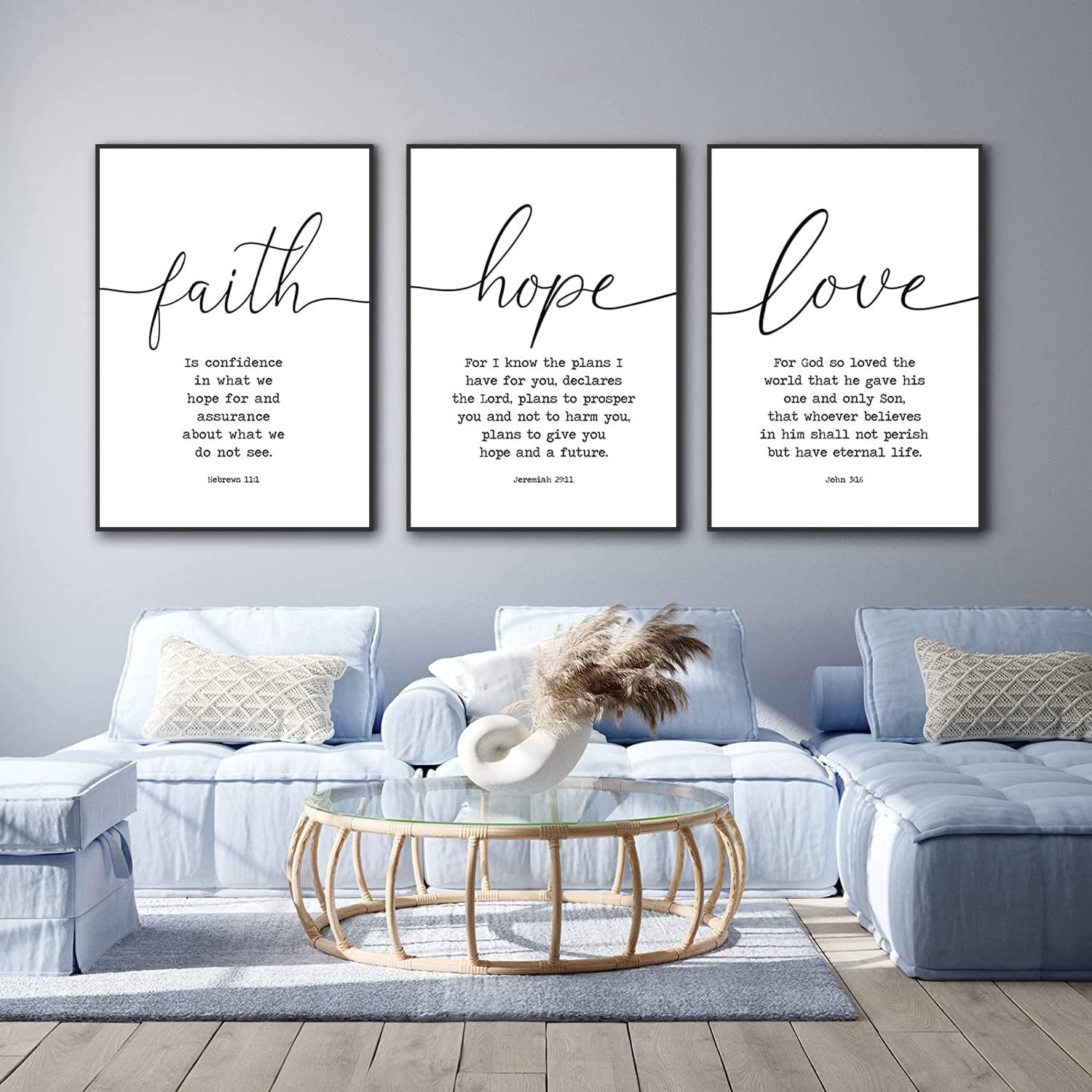 Faith Hope and Love Bible Verses Framed 3-Piece Canvas Wall Art - Large Christian Religious Quote Decor with Serenity Prayer - Ready to Hang Living Room Wall Decor for Home, Church & Office Inspiration