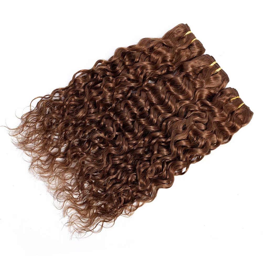 FEEL ME 8A Mink Brazilian Water Wave Human Hair Bundles - Unprocessed Virgin Hair Extensions (16/18/20 Inch, Color 4) for Natural Looking Weaves & Protective Styles - Perfect for Daily Wear, Special Occasions & Salon Styling