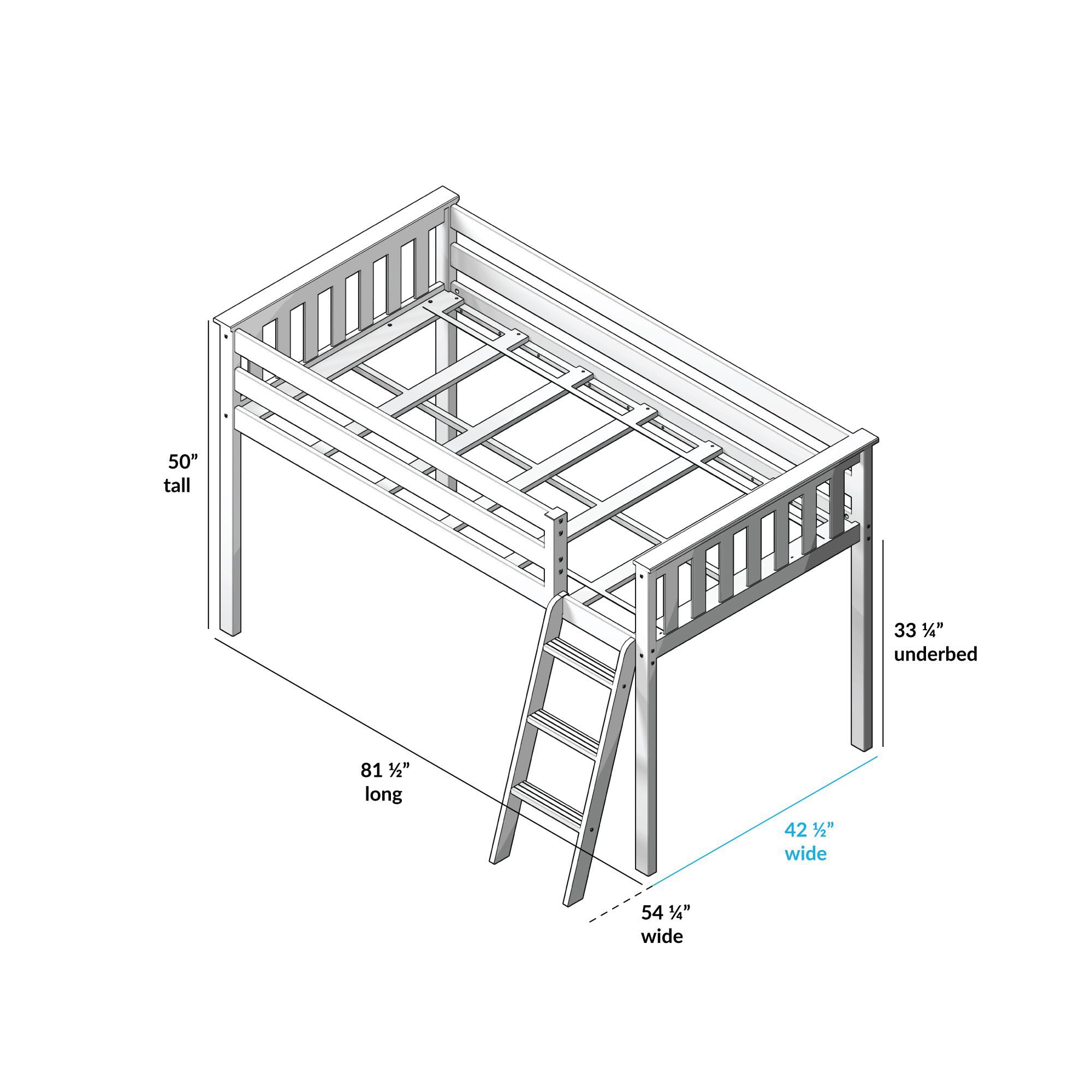 Max & Lily Low Loft Twin Bed Frame for Kids - Sturdy Wooden Bunk Bed with Ladder & Safety Rail - Space-Saving Grey Bedroom Furniture for Small Rooms, Dorms & Kids' Sleepovers