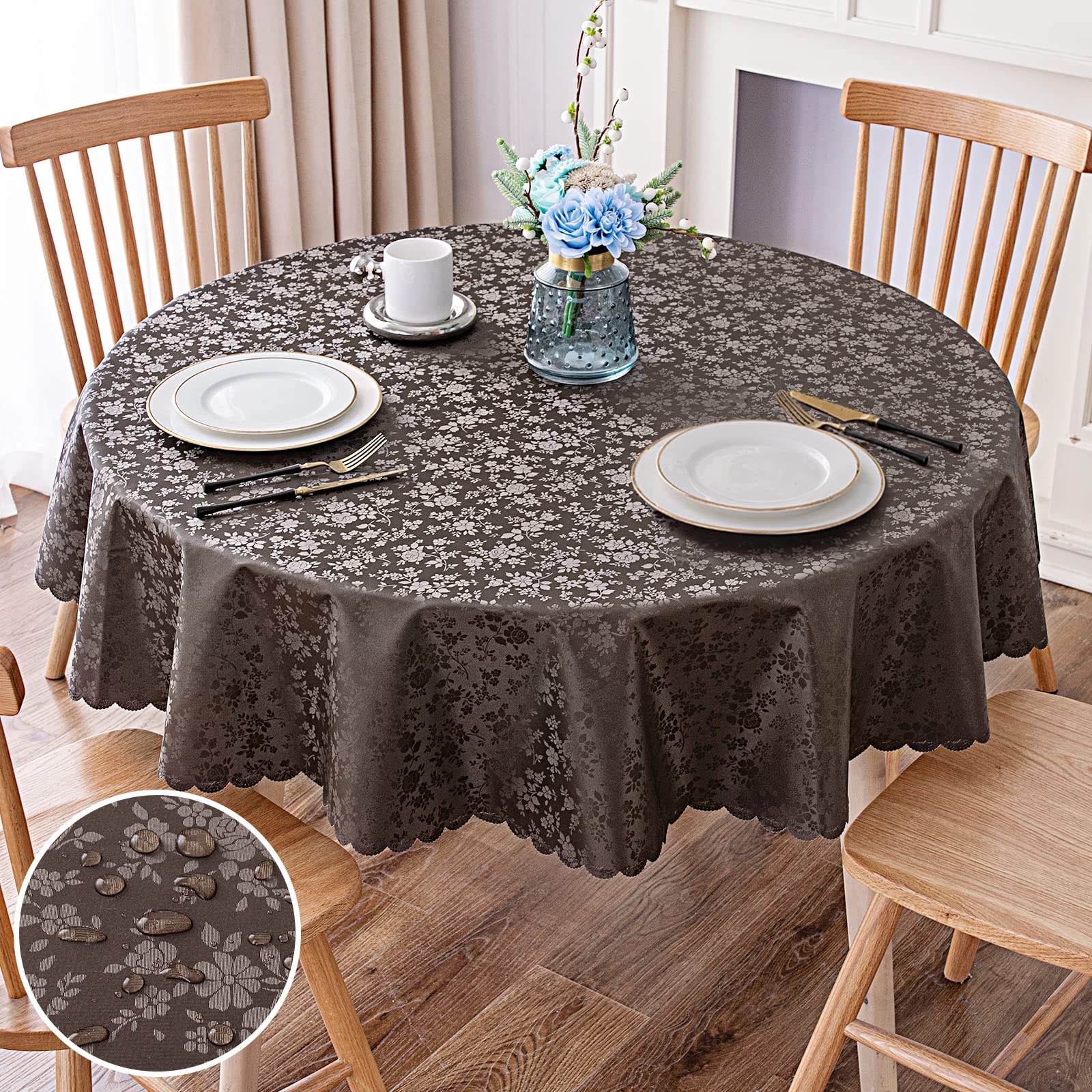 Smiry Round Table Cloth - Waterproof Heavy Duty Vinyl Table Cover, Wipeable & Washable 60