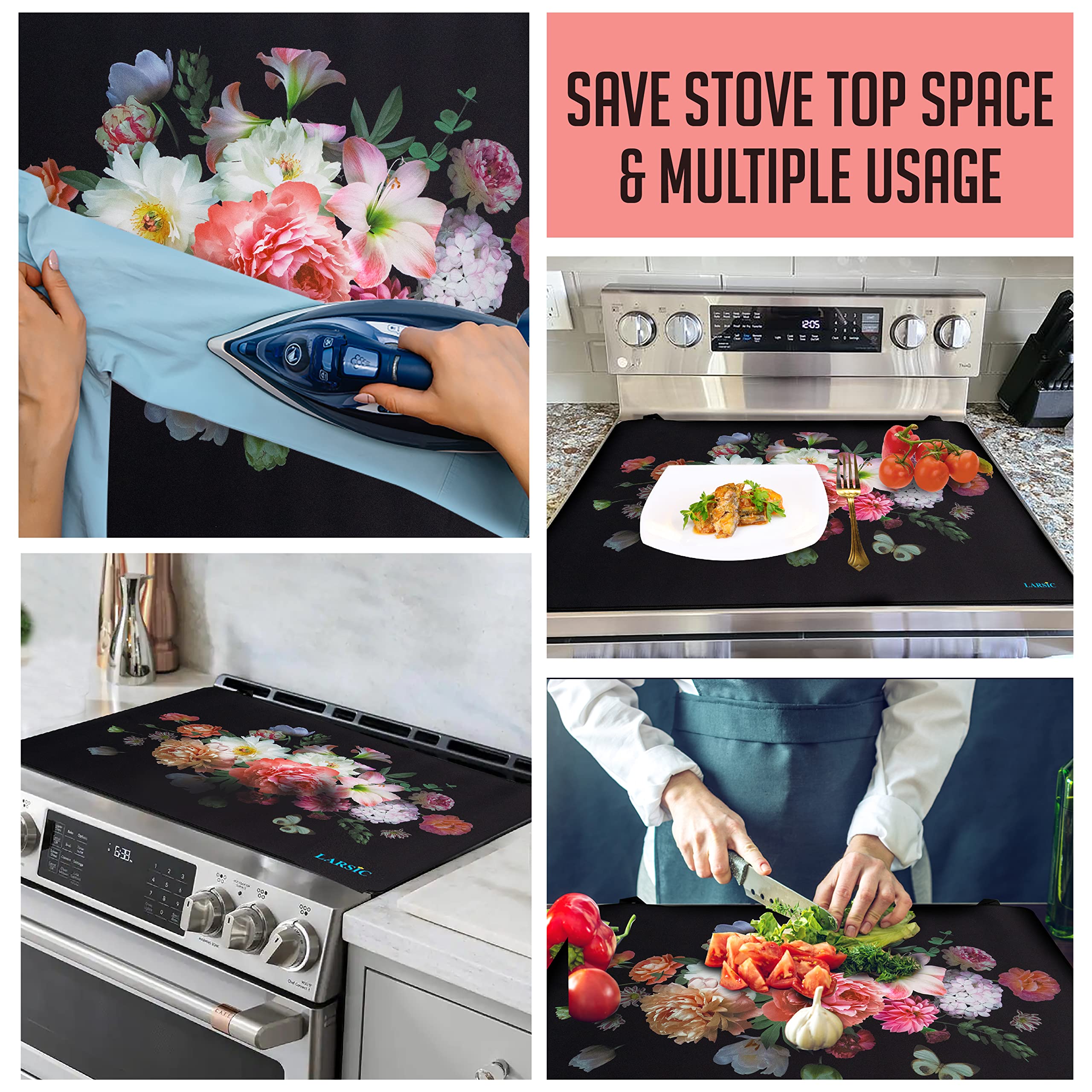 Larsic Stove Cover - Waterproof & Anti-Slip Induction Cooktop Protector Mat for Electric Stove, Washer, Dryer - Foldable & Space-Saving Design (28.5