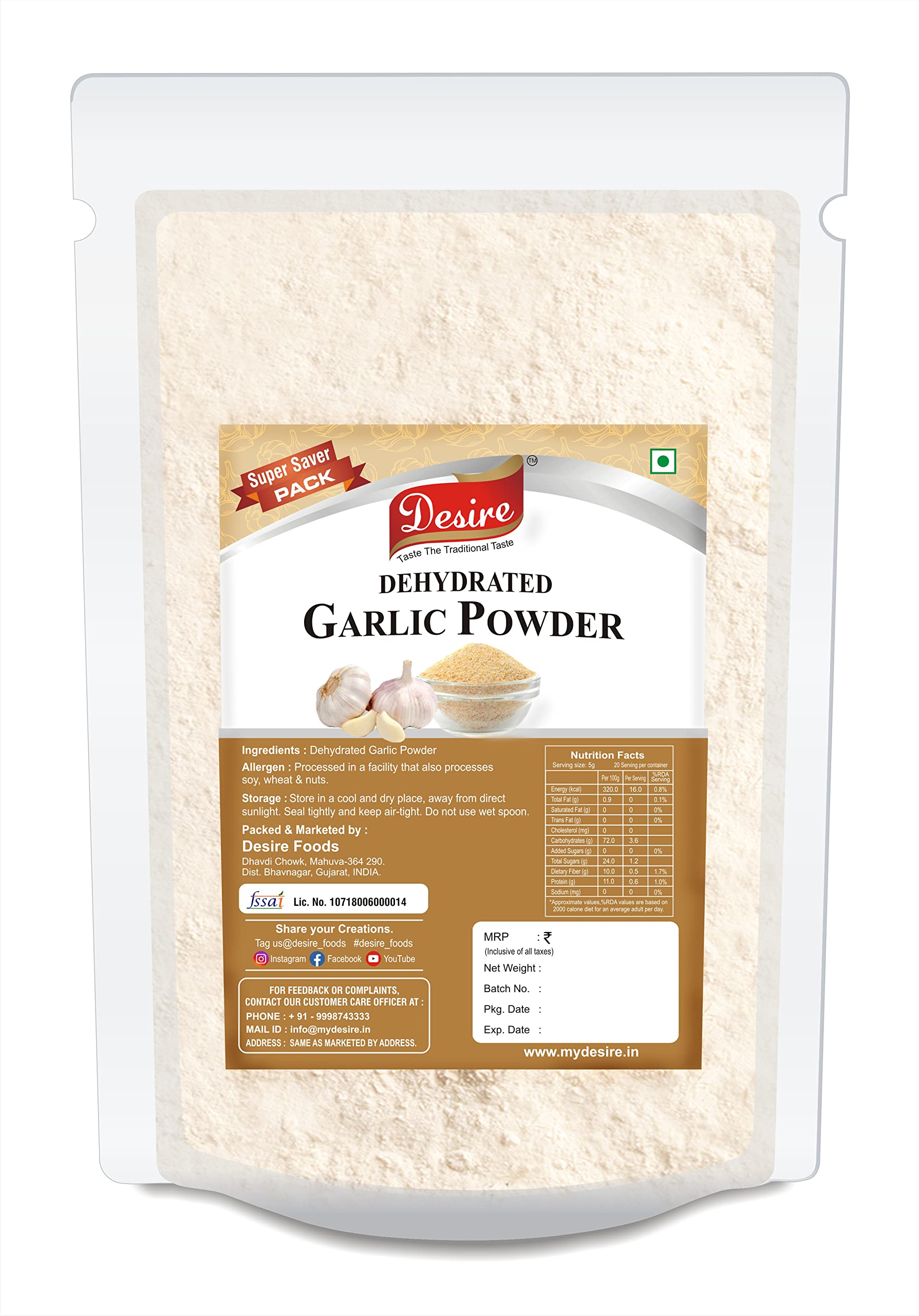 Premium Dehydrated Garlic Powder 500g | All-Natural, No Additives | Perfect for Cooking, Seasoning & Meal Prep | Great for Soups, Sauces, Marinades & Homemade Spice Blends