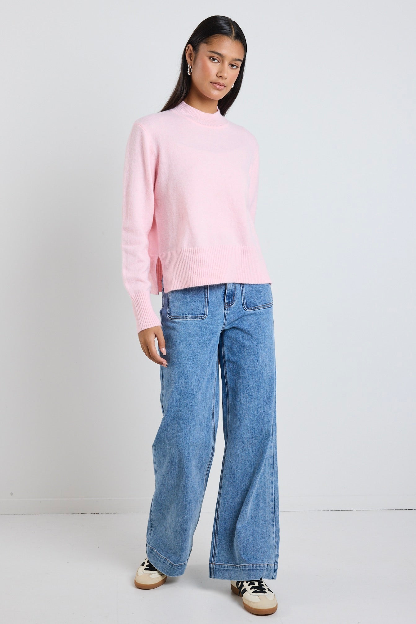 Cloud Blush Funnel Neck Knit Jumper Sweater for Women | Soft Chunky Winter Pullover | Perfect for Office, Date Night & Casual Outfits