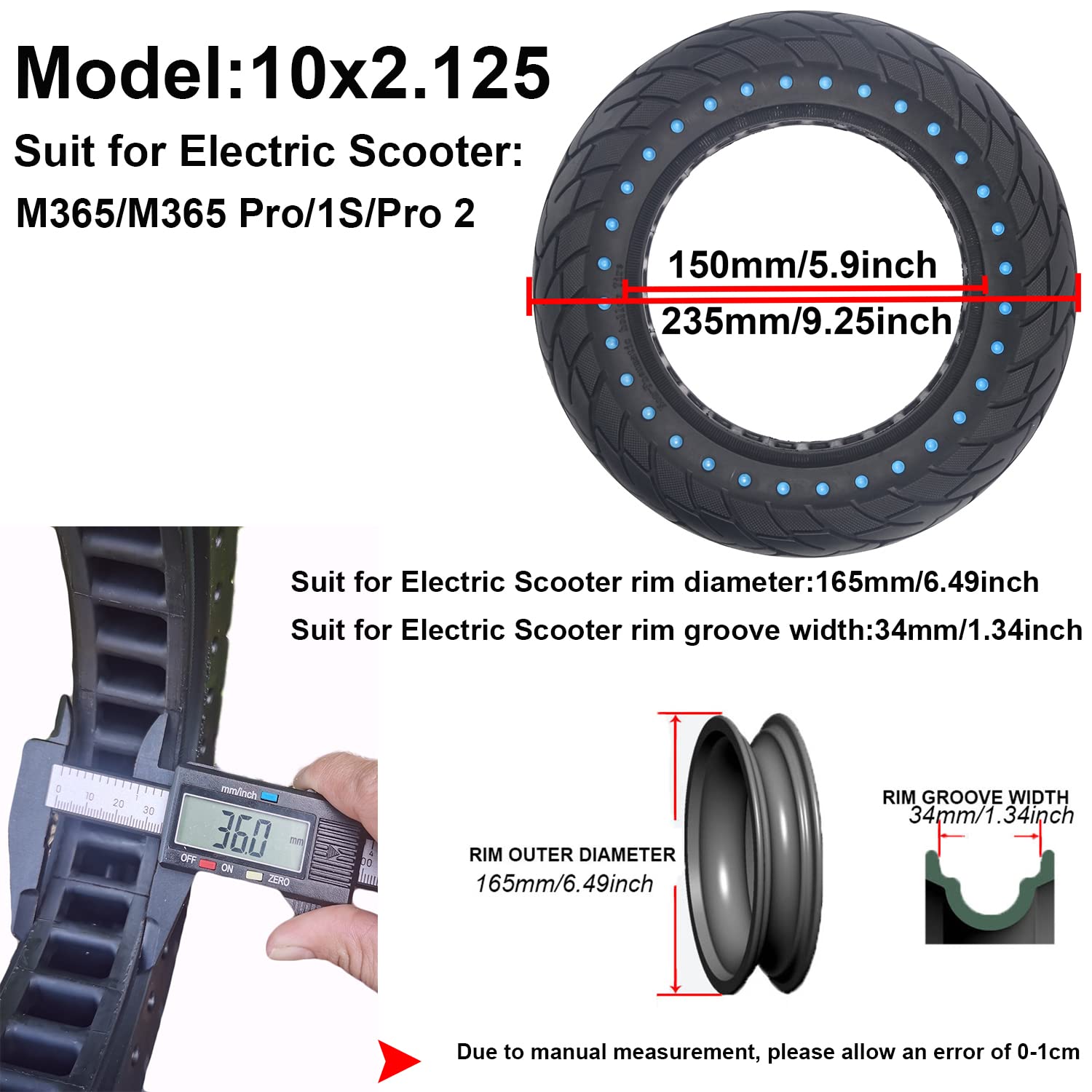 1 Pcs 10x2.125 Solid Honeycomb Tires for Electric Scooter - Front/Rear Wheel Replacement - Non-Pneumatic Shock Absorber Tire (Blue) - Perfect for Commuting, Urban Travel & Last-Mile Delivery