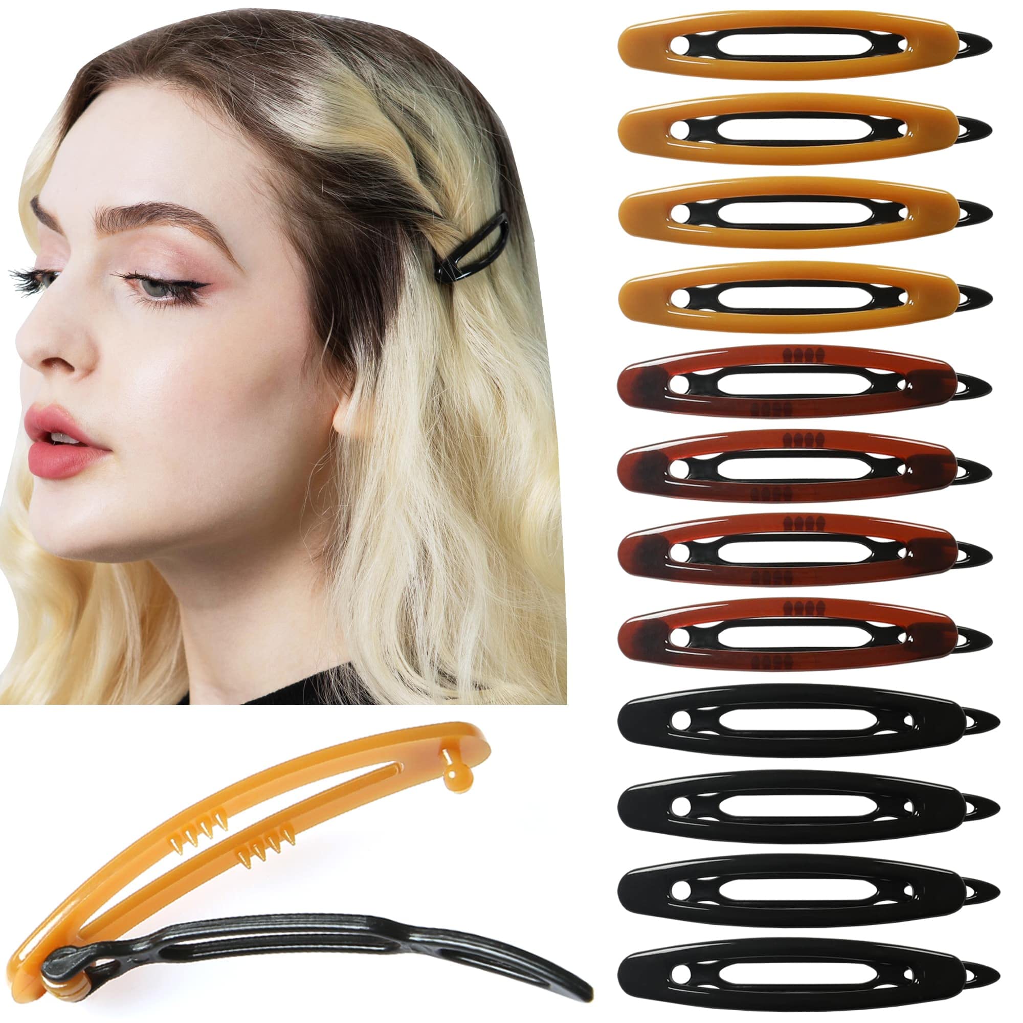 12pcs Hair Barrettes Set for Women and Girls - Non-Slip Grip Hair Clips for Thick, Thin & Fine Hair | BPA Free, Non-Metal Hair Accessories | Perfect for School, Work, Parties & Everyday Styling