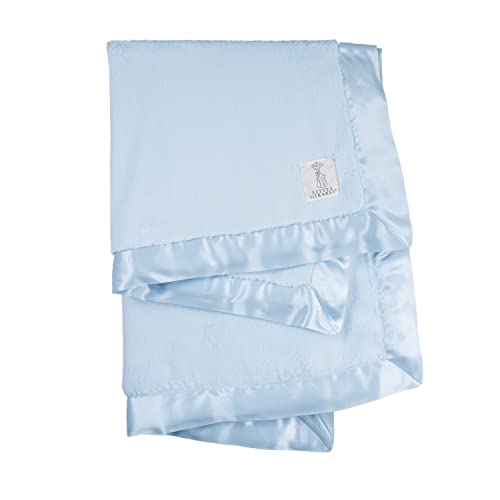 Luxury Little Giraffe Baby Blanket - Ultra Soft Plush Blanket with Satin Trim - 29x35 Inch Blue Stroller Blanket - Perfect for Newborn Essentials & Baby Shower Gifts - Ideal for Nursery, Car Seat, and Stroller Use