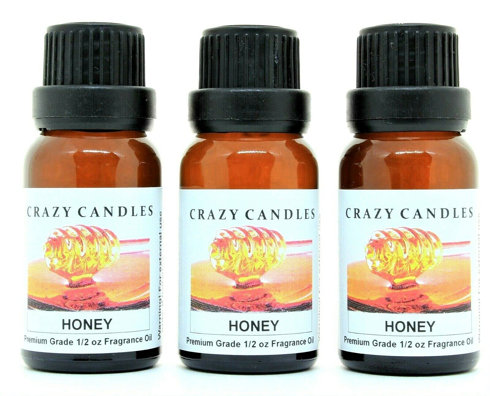Crazy Candles Premium Grade Scented Fragrance Oil - Honey Scent (3 Pack, 1/2 FL Oz/15ml Each) for Aromatherapy, Candle Making & Home Diffusers