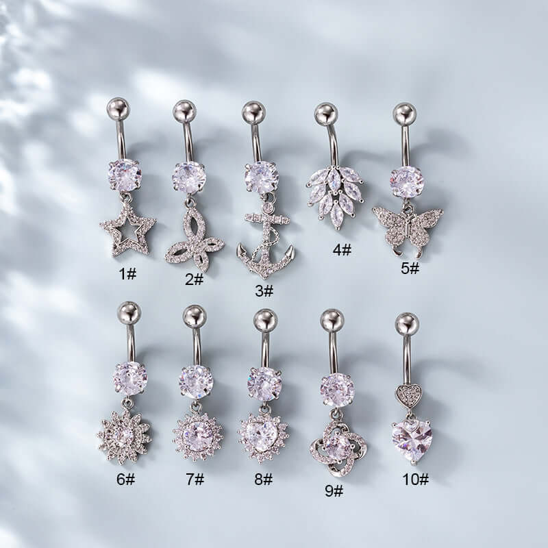14G Hypoallergenic Surgical Steel Leaf Heart Belly Button Ring | HSPJ744 - Perfect for Piercing Lovers, Everyday Wear & Unique Body Jewelry Gifts