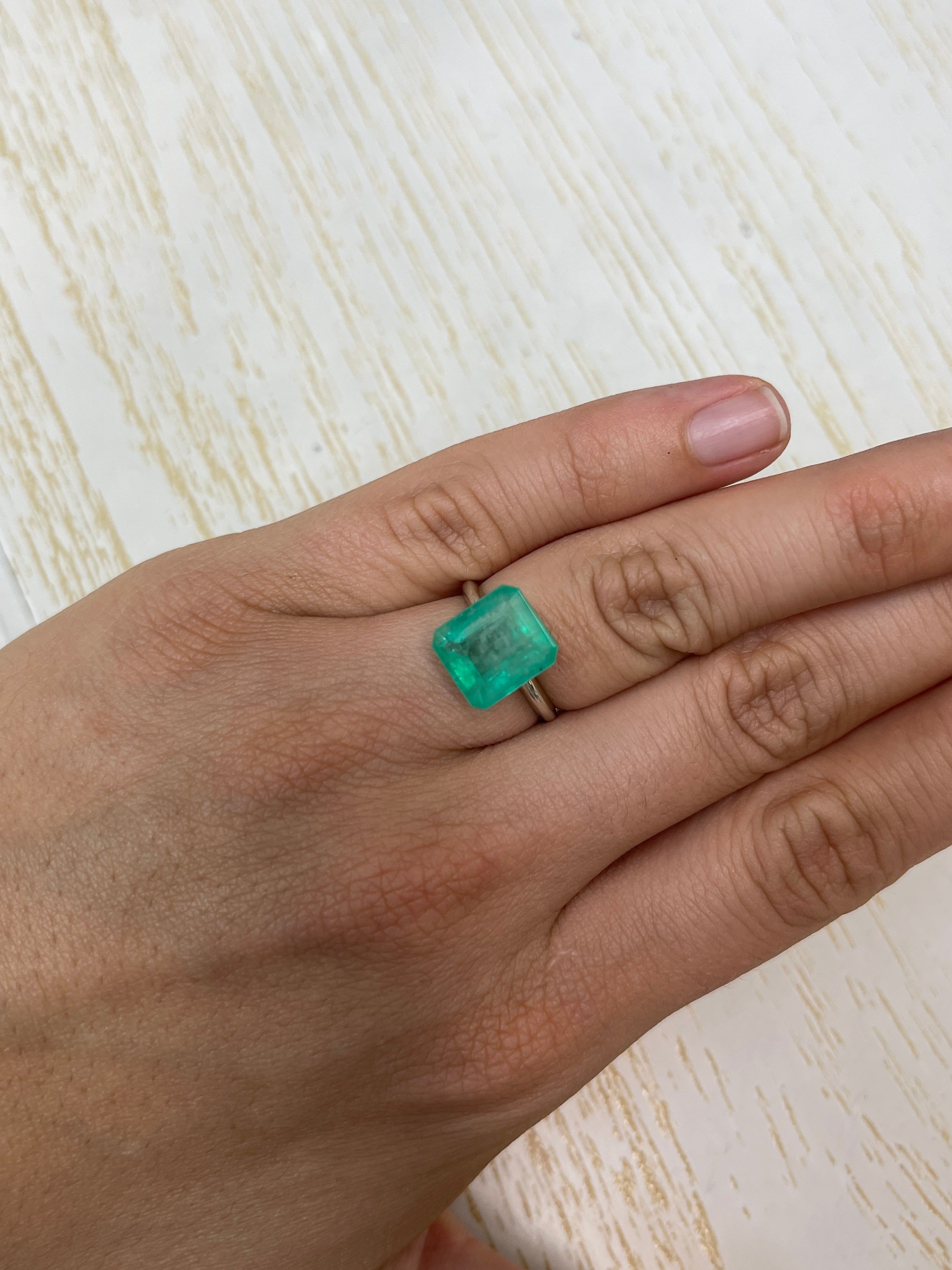 6.13 Carat 11.5x10.3mm Earthy Pastel Green Natural Loose Colombian Emerald Gemstone - Emerald Cut for Jewelry Making, Engagement Rings & Collector's Items