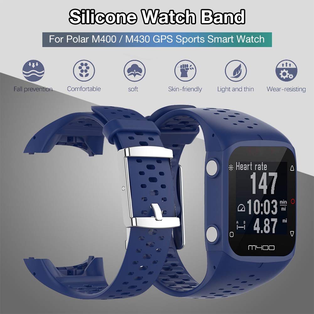 Polar M400/M430 Silicone Watch Band - Soft Adjustable Replacement Strap for Sports & Fitness