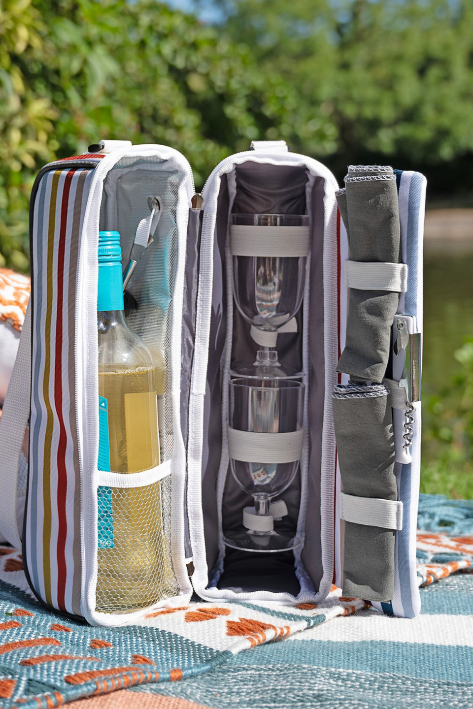 Country Living 2-Person Striped Picnic Wine Tote Bag - Perfect for Outdoor Picnics, Beach Trips, and Romantic Dates