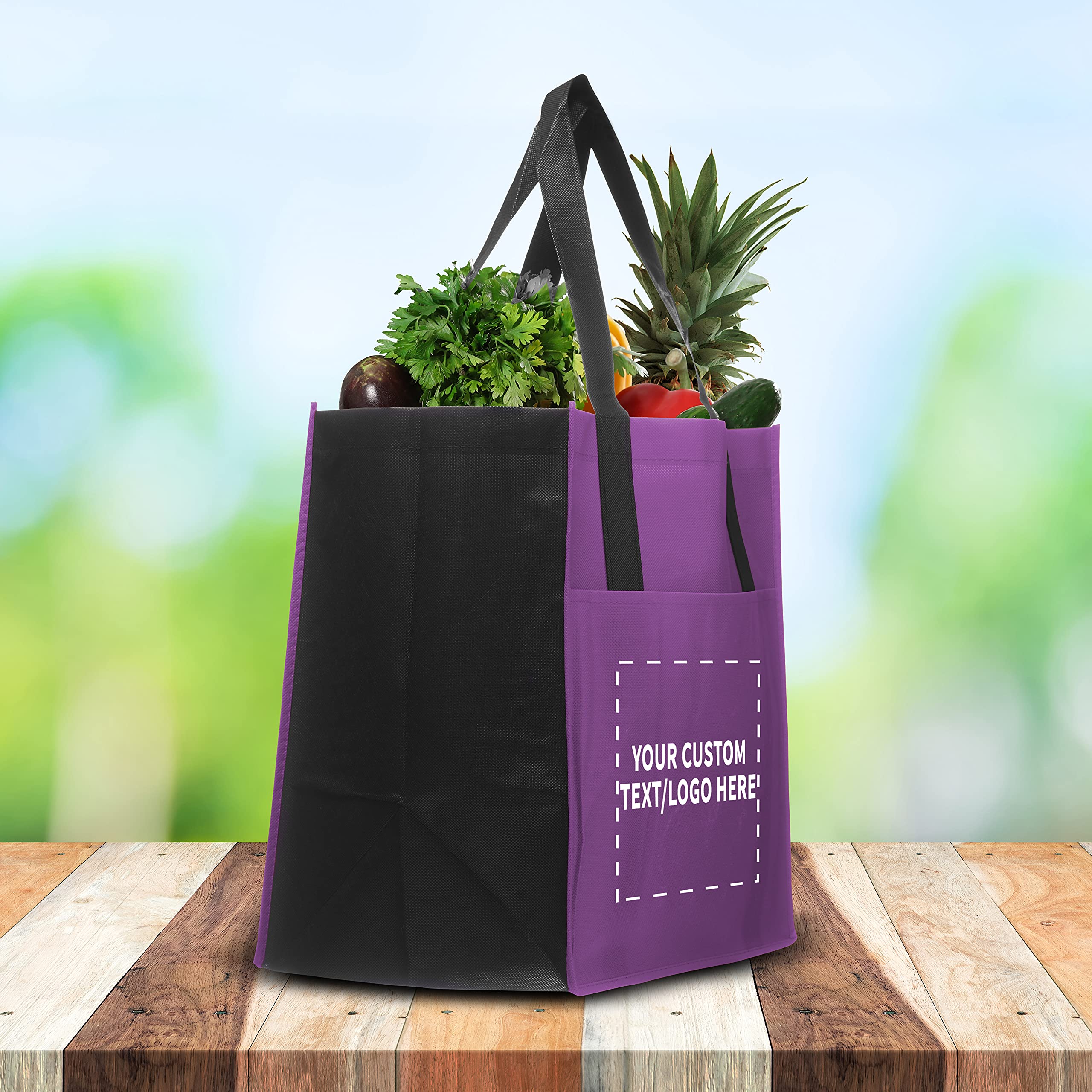 100 Pack Customizable Non-Woven Tote Bags with Front Pocket - Eco-Friendly Reusable Shopping Bags in Vibrant Purple Two-Tone (13